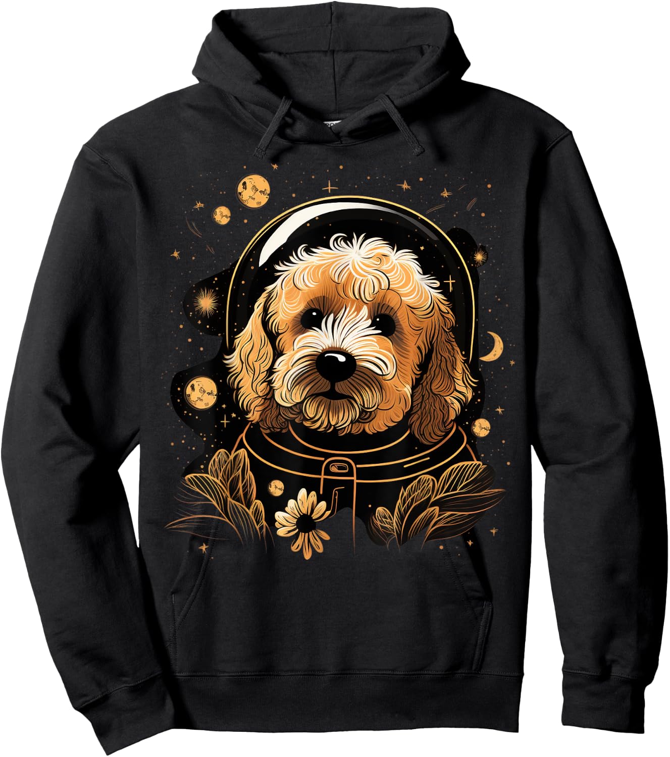 Outer Space Goldendoodle on Galaxy Astronaut Golden Doodle Hoodie - Hoodie | Black