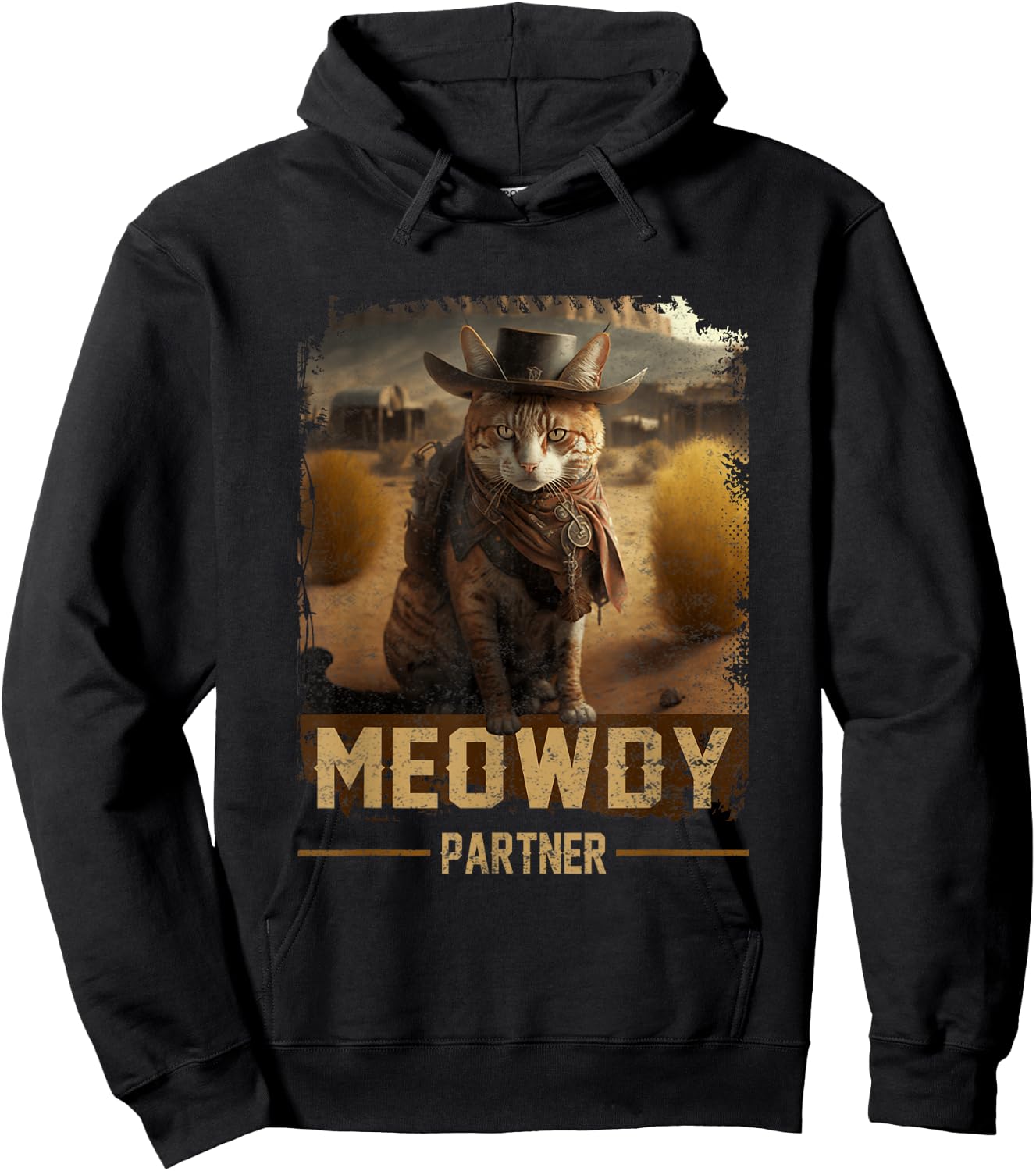Meowdy Partner Country Music Cat Cowboy Hat Western Cat Hoodie - Hoodie | Black