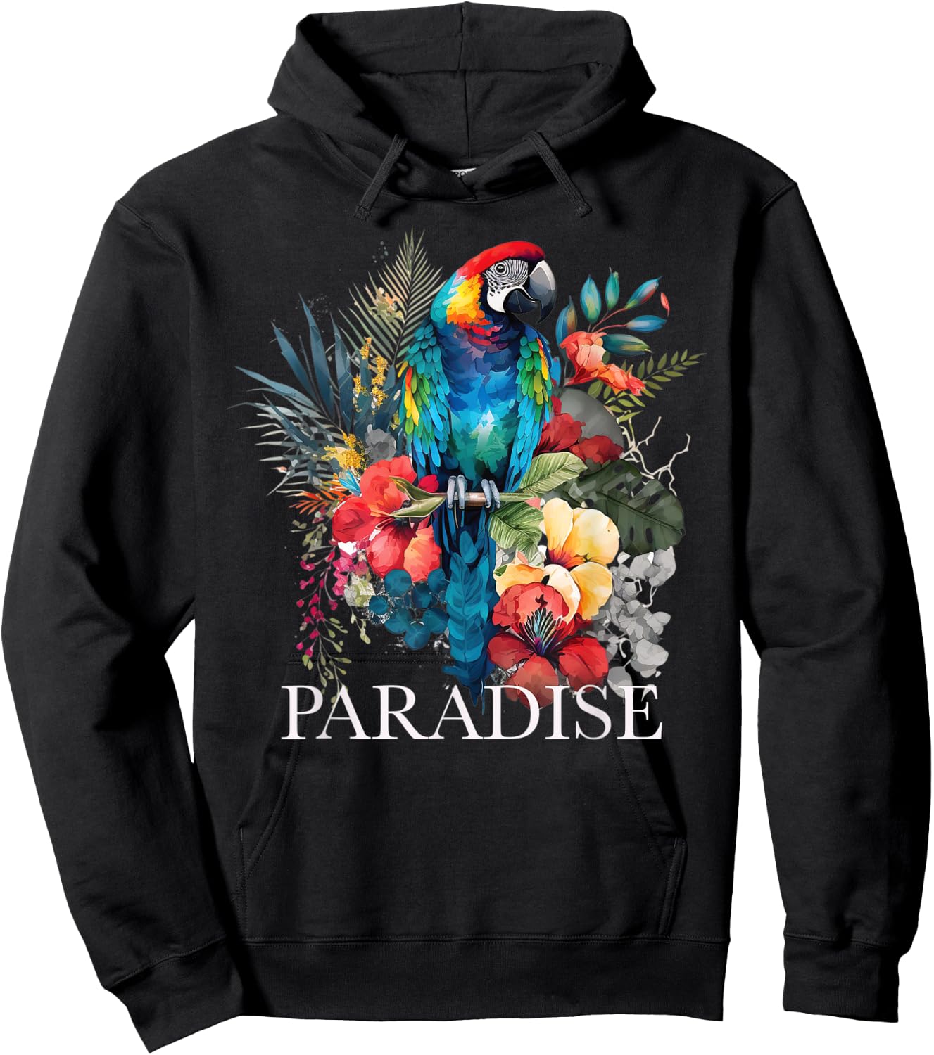 Paradise Parrot Tropical Bird Vacation Beach Flower Hawaiian Women Kids Hoodie - Hoodie | Black