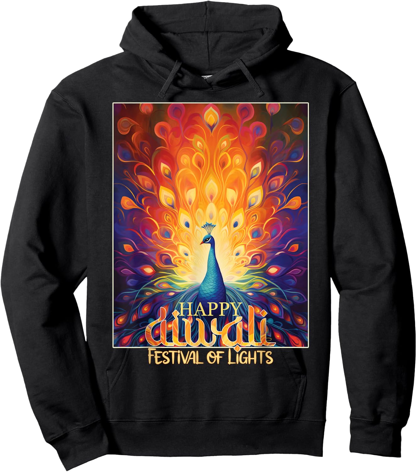 Happy Diwali Festival of Lights Vibrant Peacock Deepavali Hoodie - Hoodie | Black