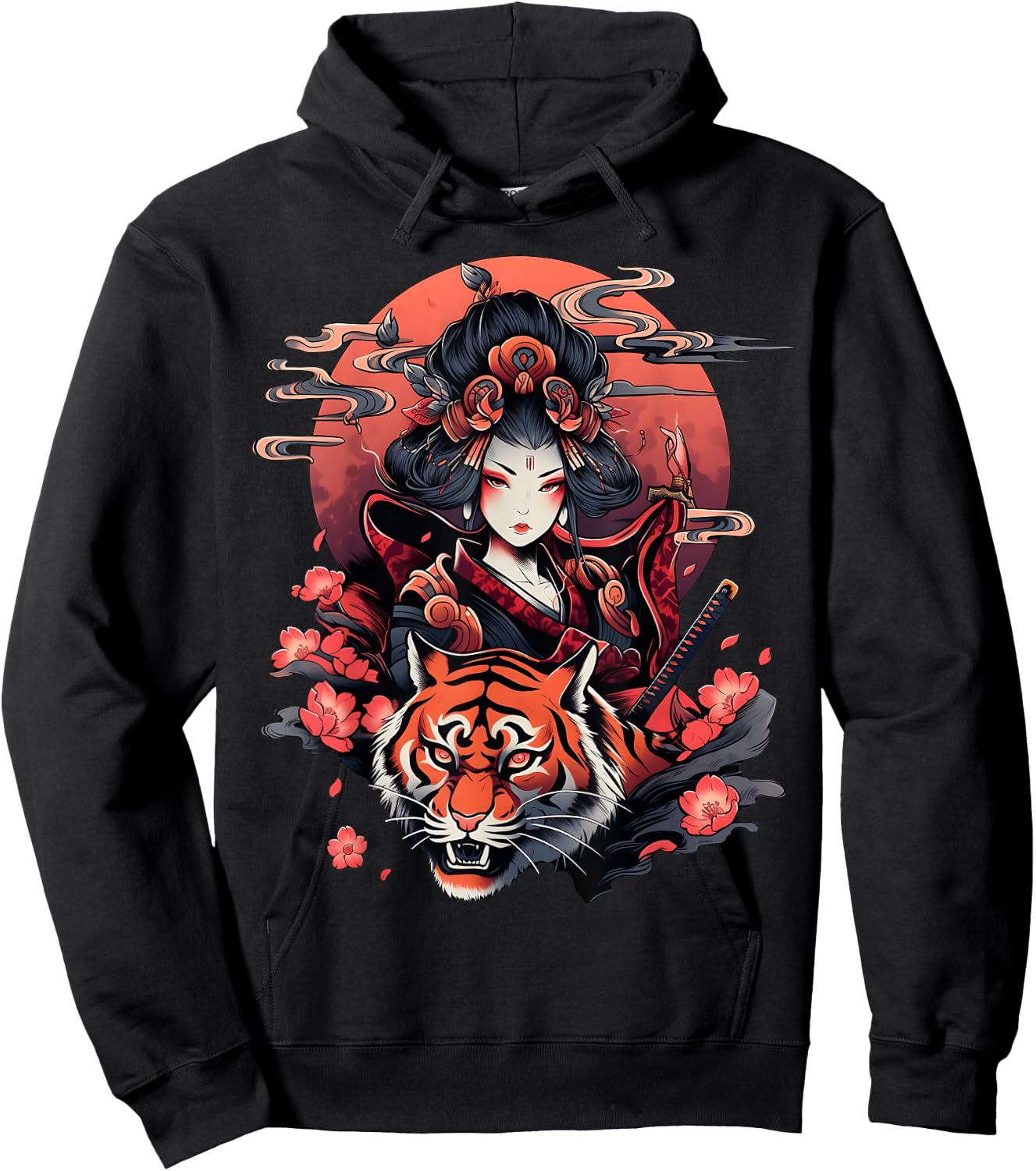 Showcase Your Love for Japanese Culture Geisha and Tiger Hoodie - Hoodie | Black