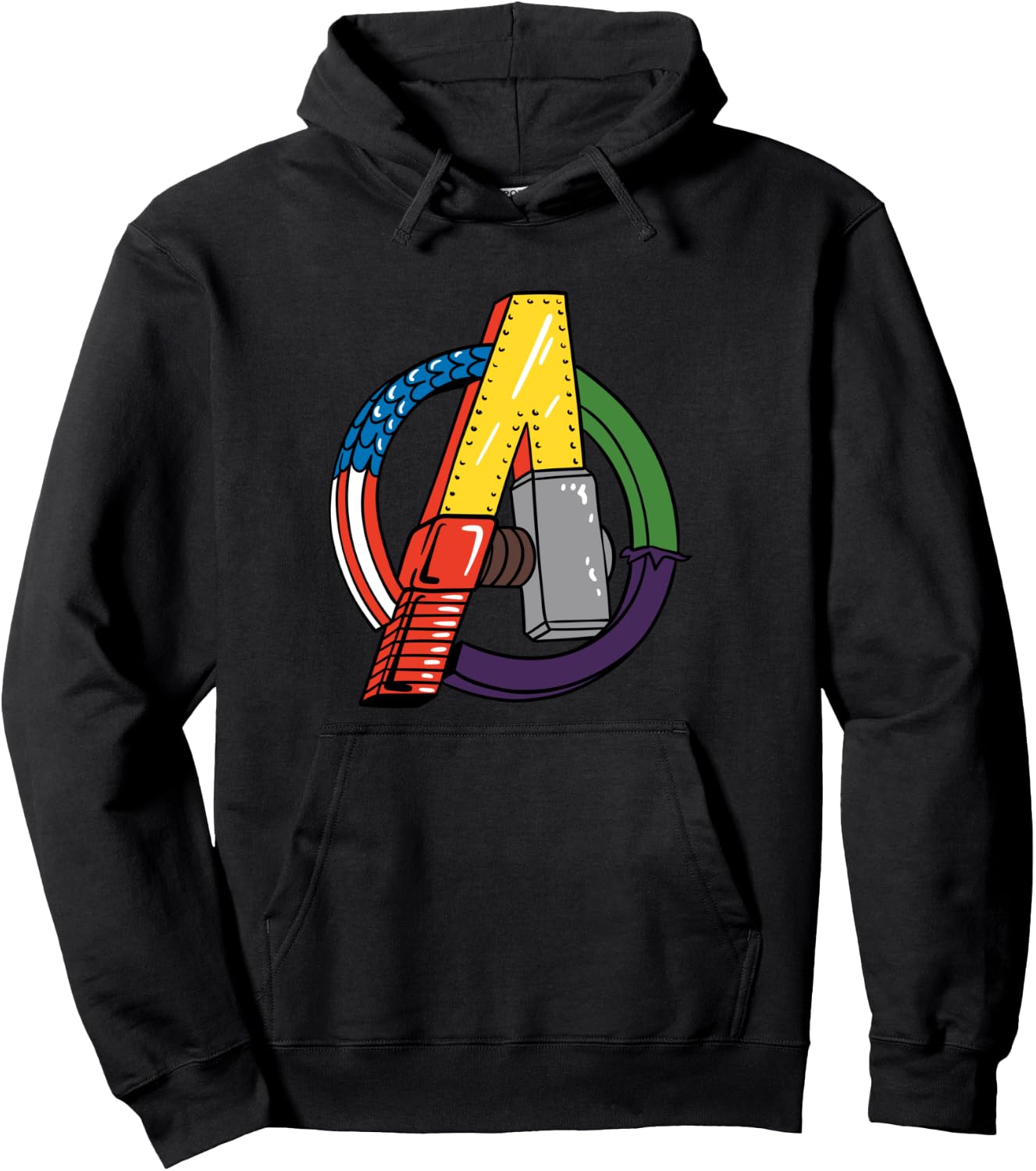 Amazon Essentials Marvel Avengers Multi Hero Logo Collage Hoodie - Hoodie | Black
