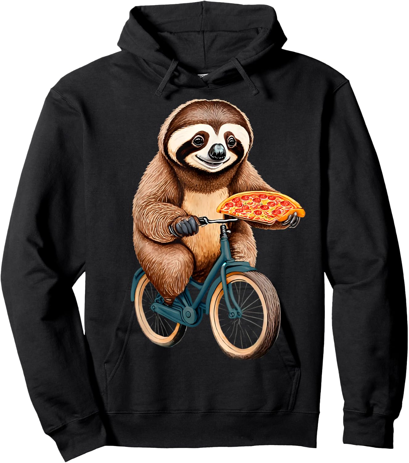 Sloth Riding a Bicycle Eating Pizza - I love sloth and Pizza Hoodie - Hoodie | Black