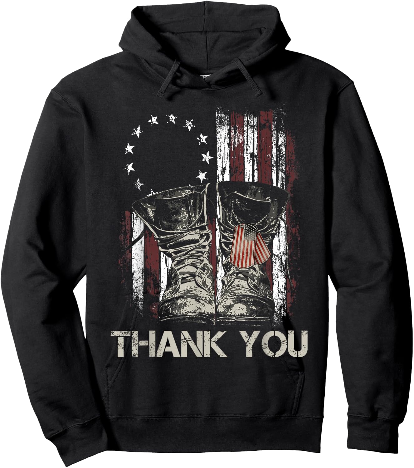American Flag US Veteran Combat Boots Thank You Veterans Hoodie - Hoodie | Black
