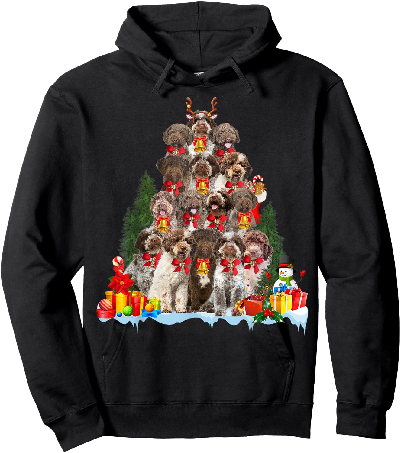 Christmas Pajama Lagotto Romagnolo Xmas Tree Gifts Dog Lover Women Kids Hoodie - Hoodie | Black