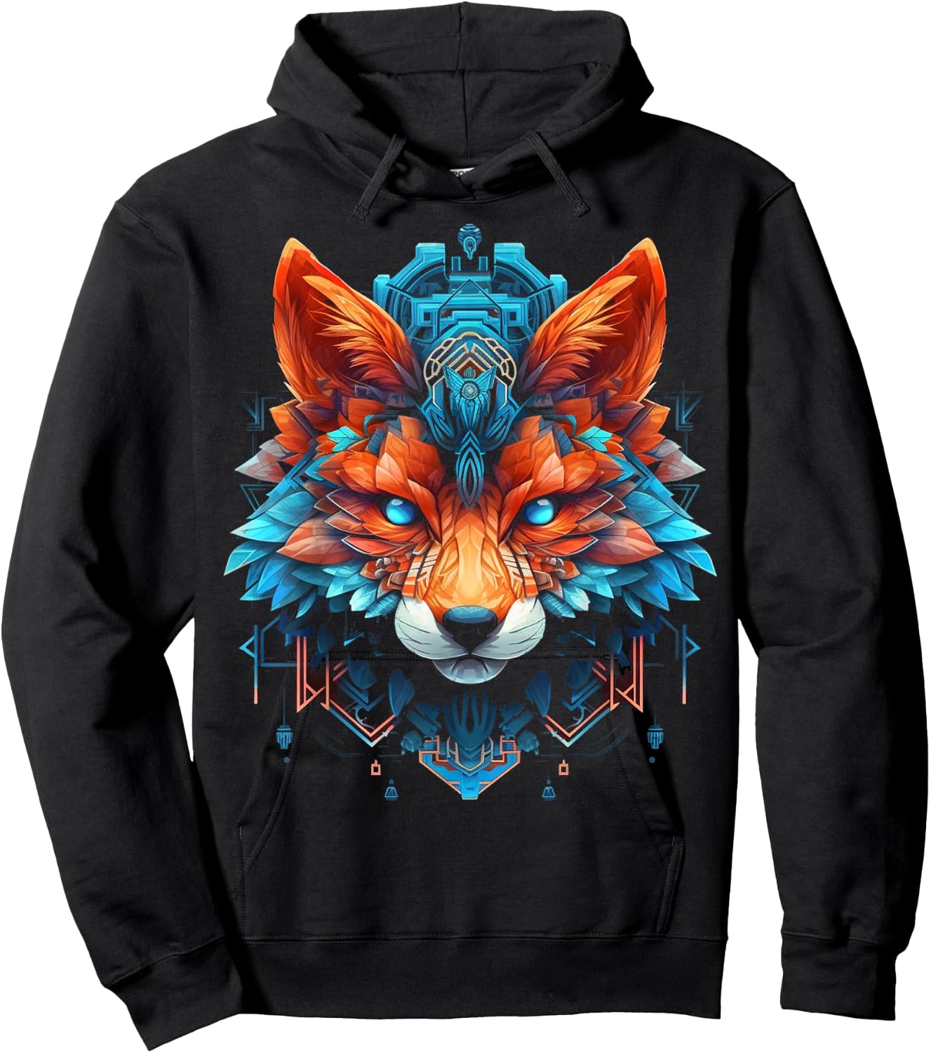 Fox Mandala Blue Eyes Animal Art Fox Hoodie - Hoodie | Black