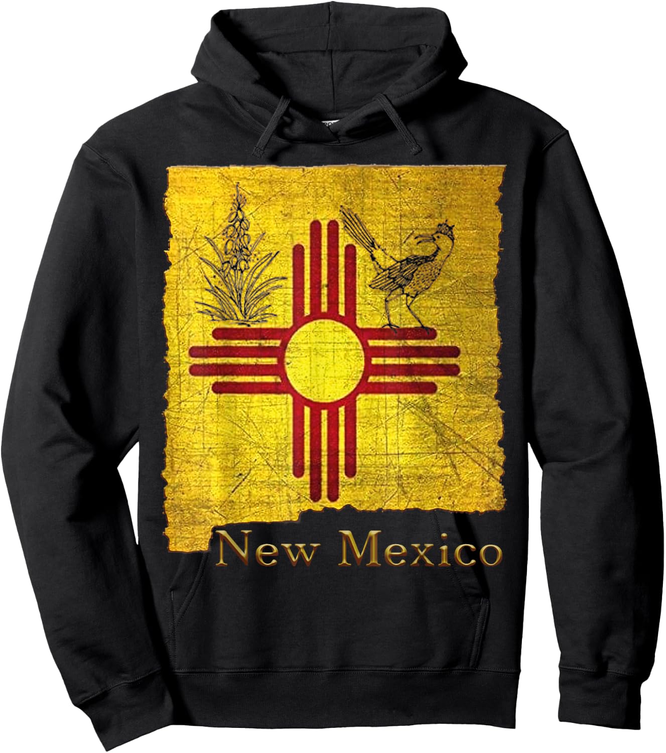 New Mexico Land of Enchantment roadrunner yucca Santa Fe NM Hoodie - Hoodie | Black