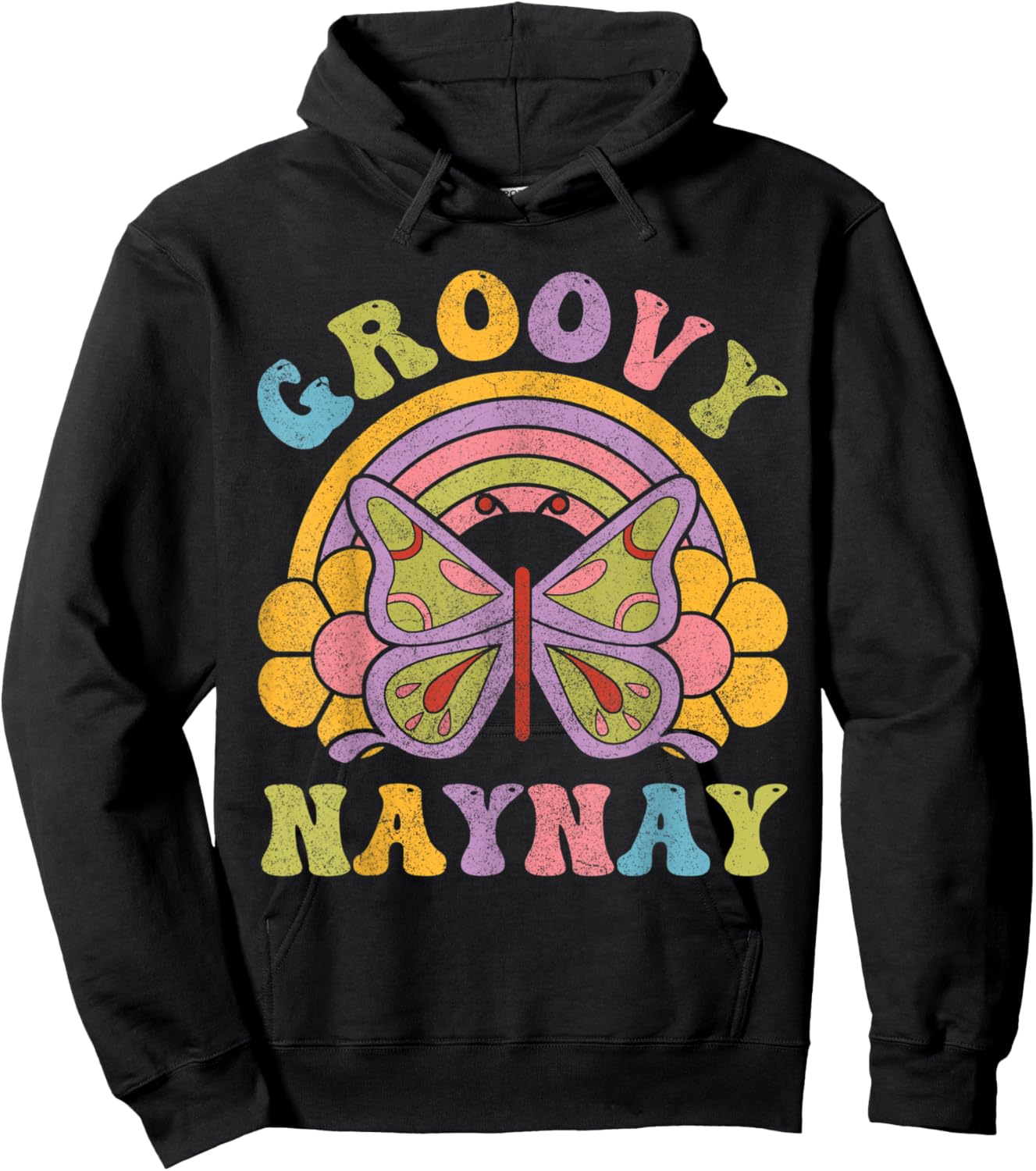 80s 70s Shirts , Grandma Groovy Naynay Butterfly Hoodie - Hoodie | Black