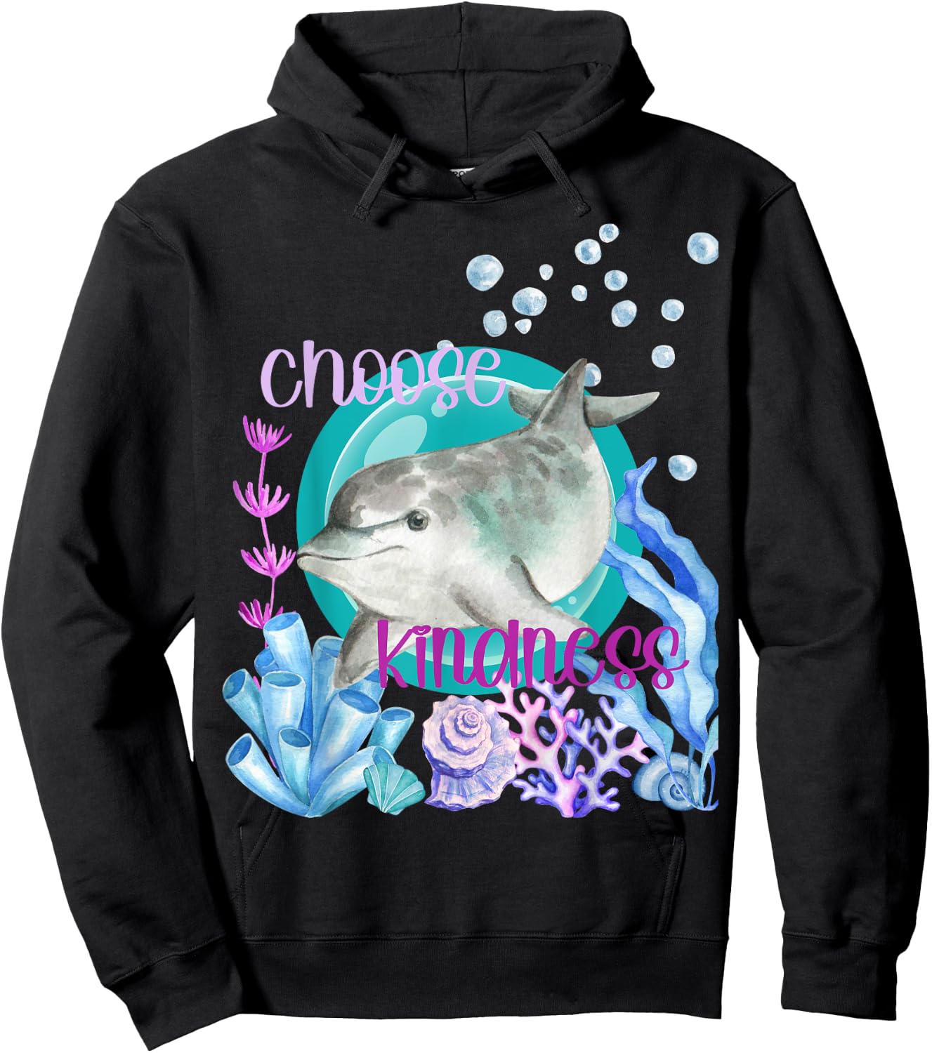 Dolphin Lover Choose Kindness Inspirational Watercolor Ocean Hoodie - Hoodie | Black