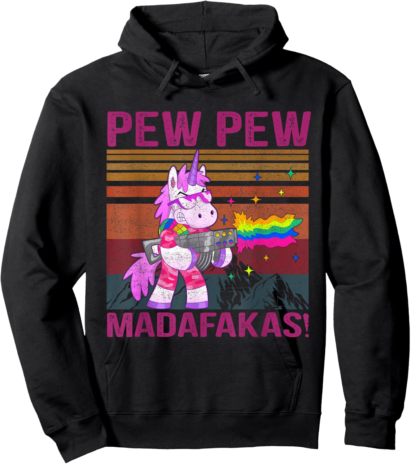 Unicorn Pew Pew Madafaka's Vintage Crazy Cat Funny Graphic Women Hoodie - Hoodie | Black
