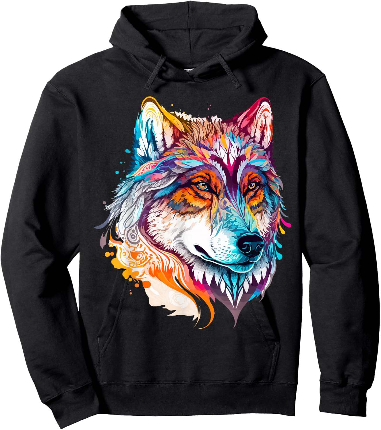 Colorful Wolf Portrait Pop Art Hoodie - Hoodie | Black