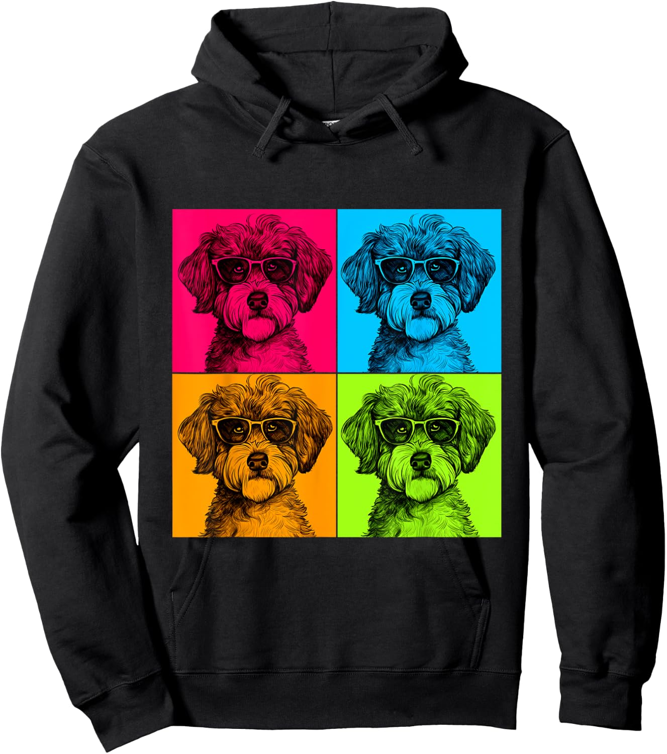 Schnoodle Dog Pop Art Design Illustration Colorful Men Women Girls Kids Hoodie - Hoodie | Black
