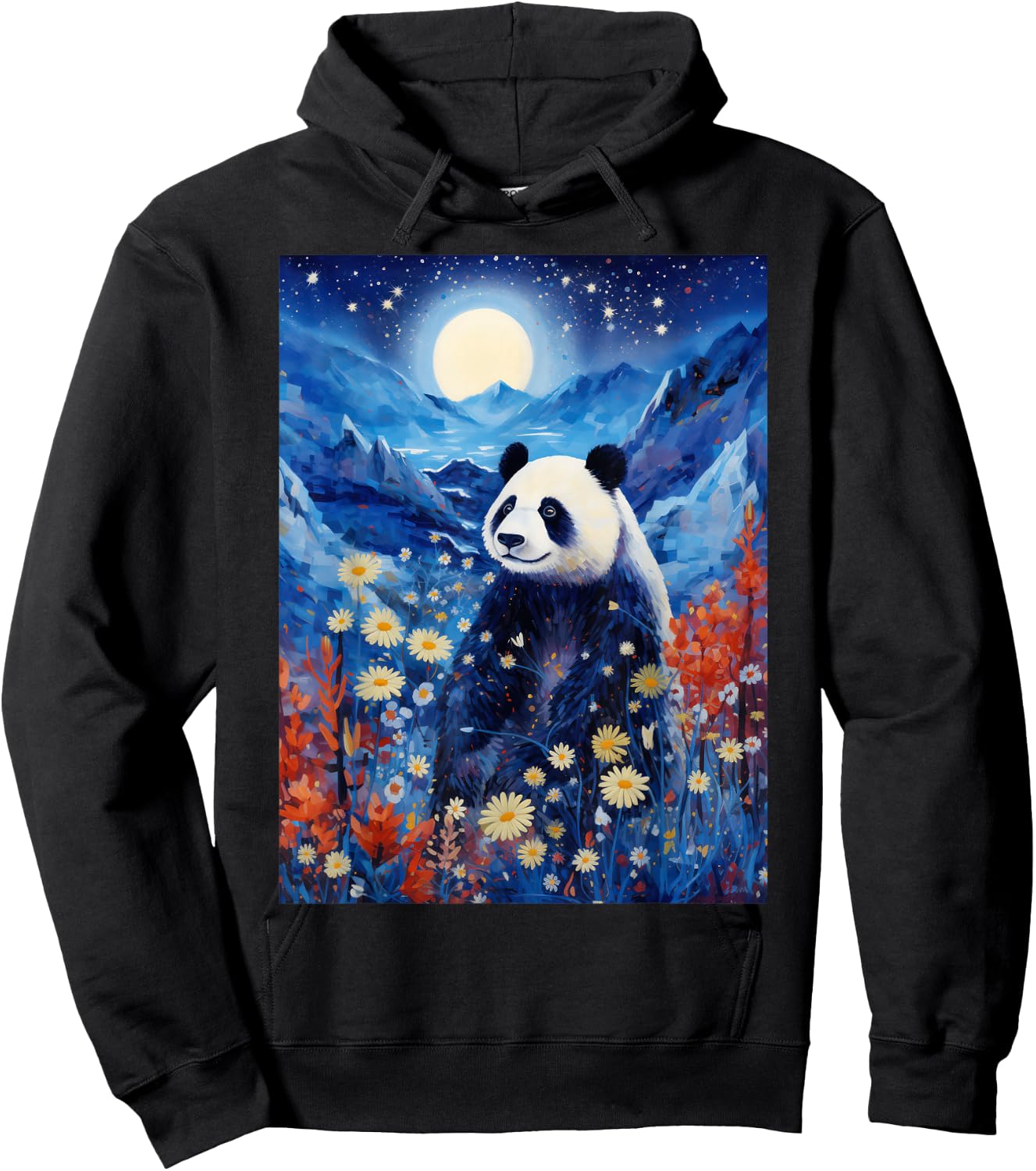 Panda Starry Night Van Gogh Style Graphic Hoodie - Hoodie | Black