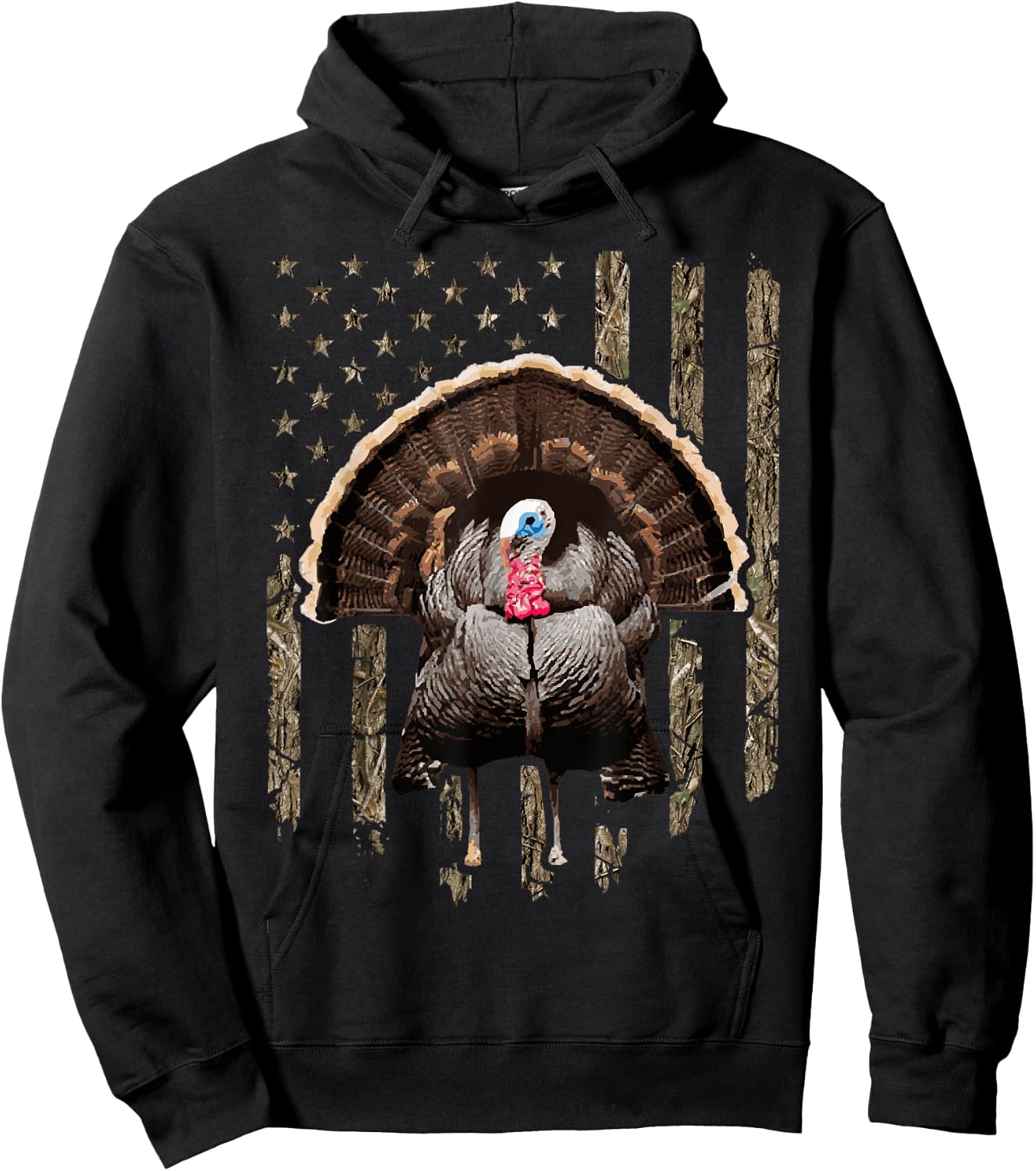 Turkey Hunting Graphic American Flag Tree Camouflage Hoodie - Hoodie | Black