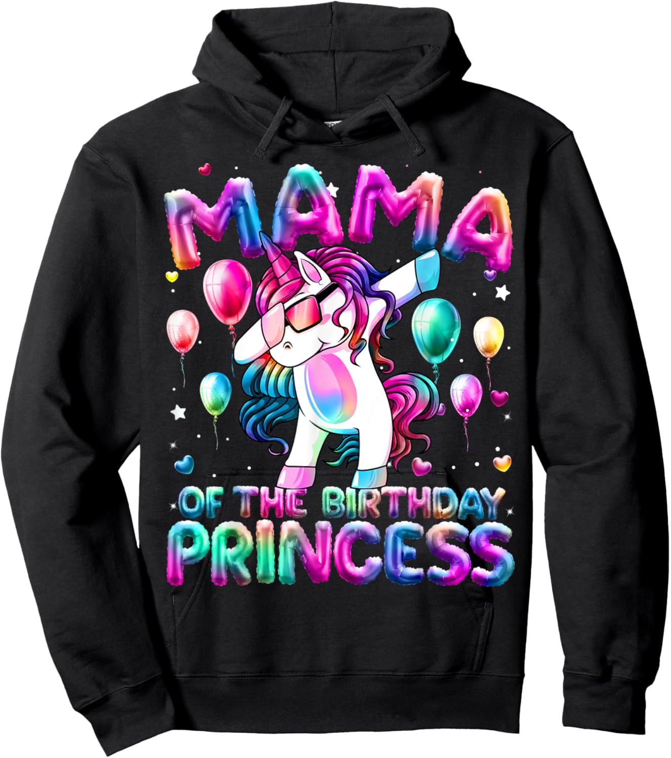 Mama of the Birthday Princess Girl Dabbing Unicorn Mom Hoodie - Hoodie | Black
