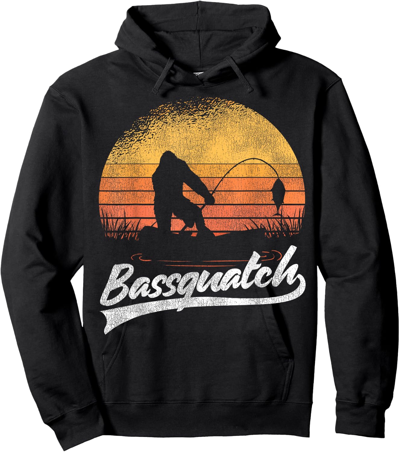 Bigfoot Fishing Retro Sunset Bigfoot Believer Bassquatch Hoodie - Hoodie | Black
