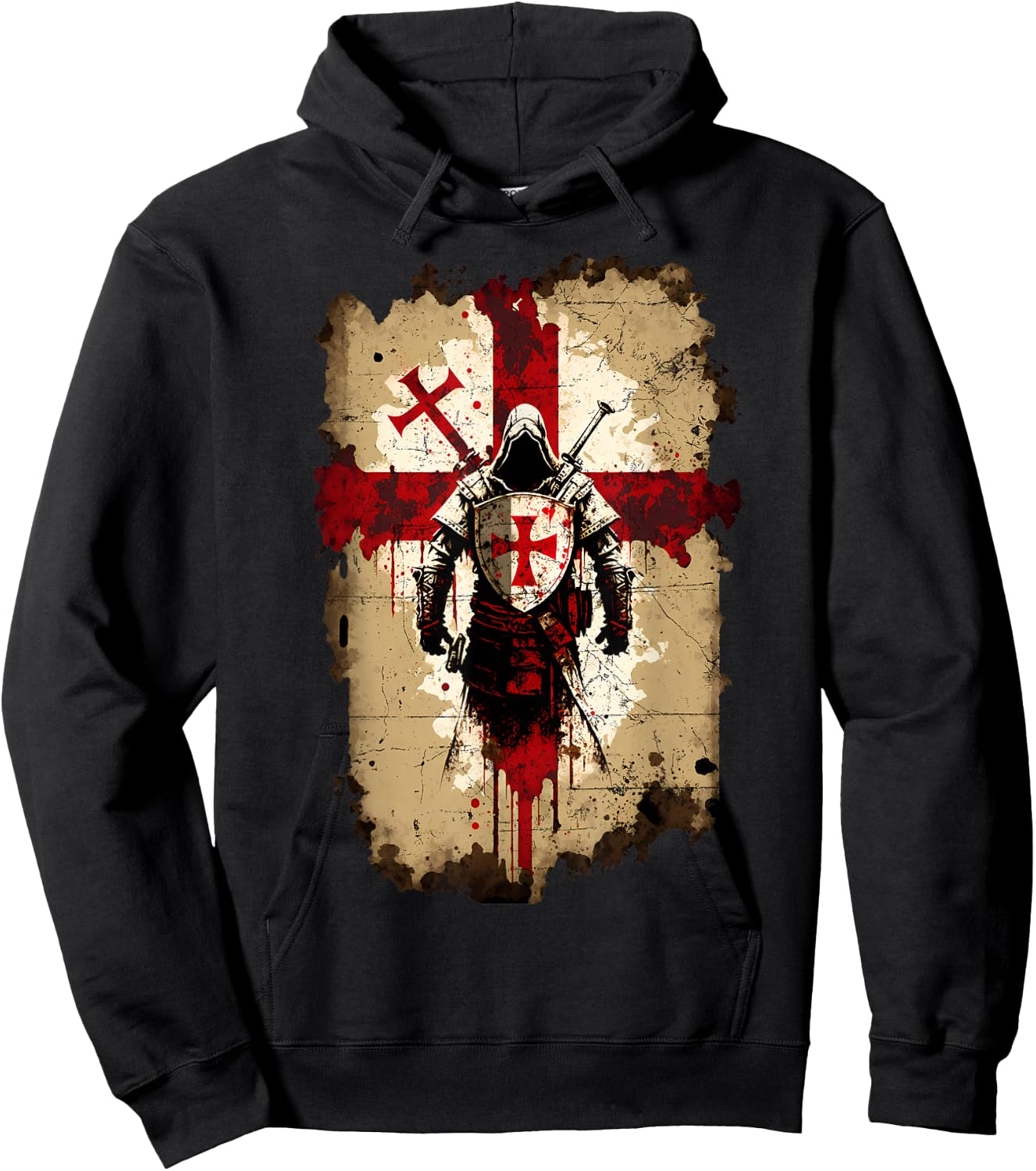 Knights Templar Crusader Cross Soldier of Christ Flag Hoodie - Hoodie | Black