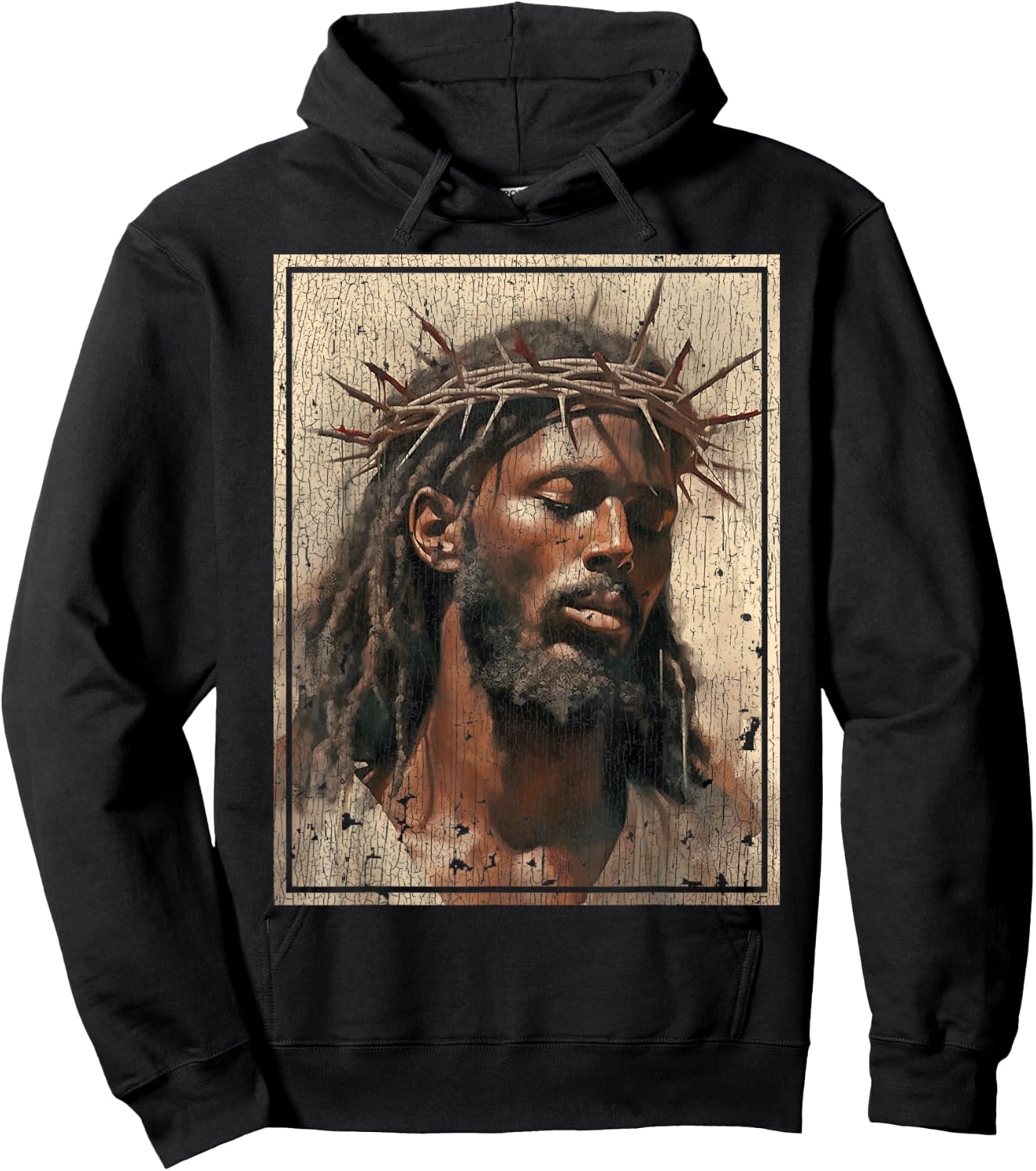 Black Jesus Shirt Face Of Jesus Cross With Crown Of Thorns Hoodie - Hoodie | Black