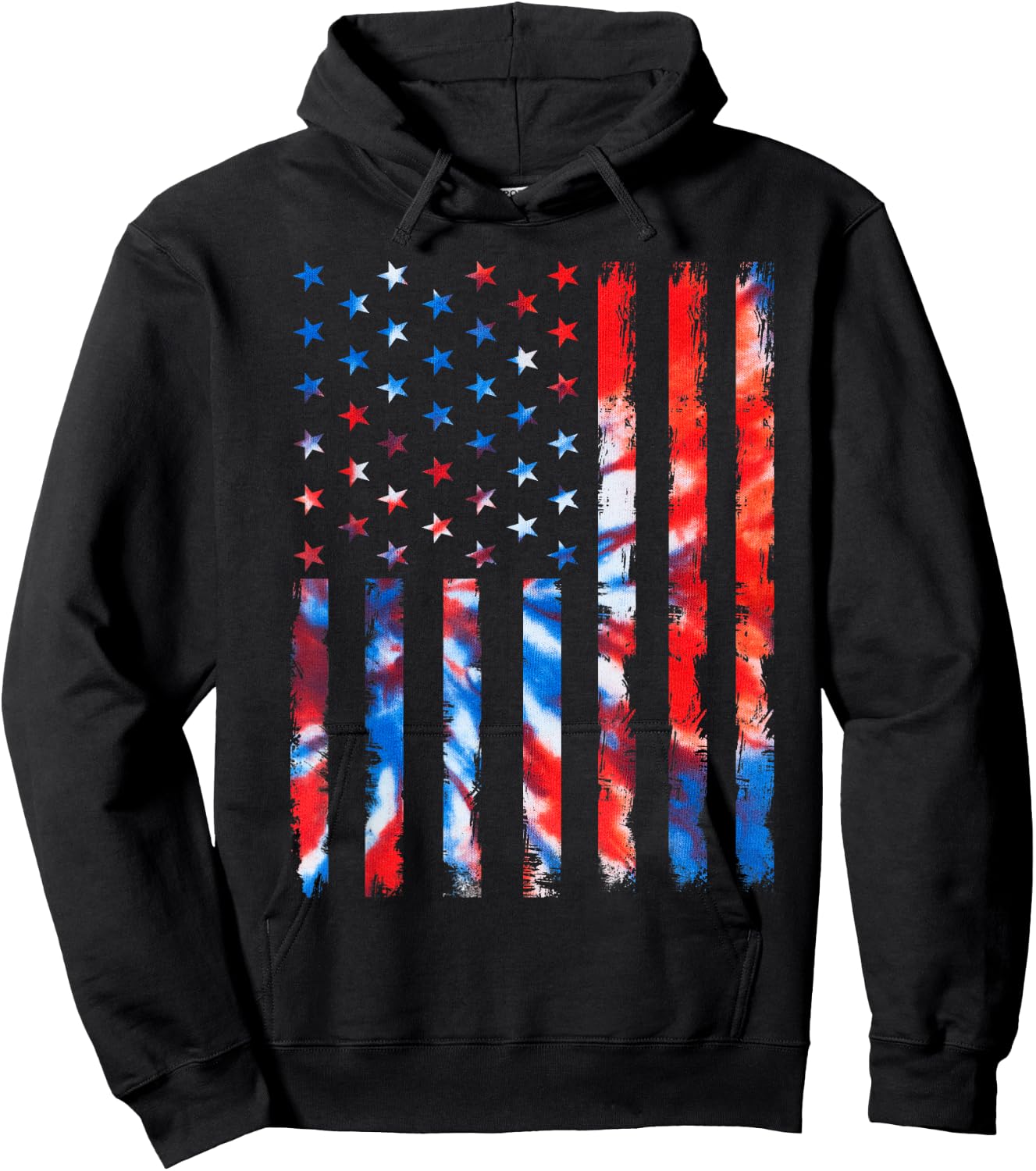 Vintage Red White and Blue Tie Dye American Flag Hoodie - Hoodie | Black