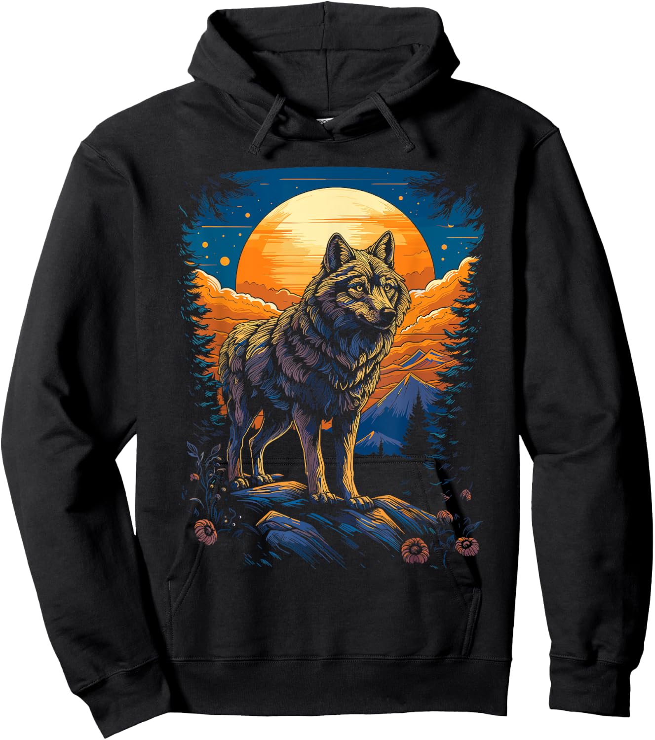 Wolf and Moon, Forest, Nature Art Women, Men Hoodie - Hoodie | Black
