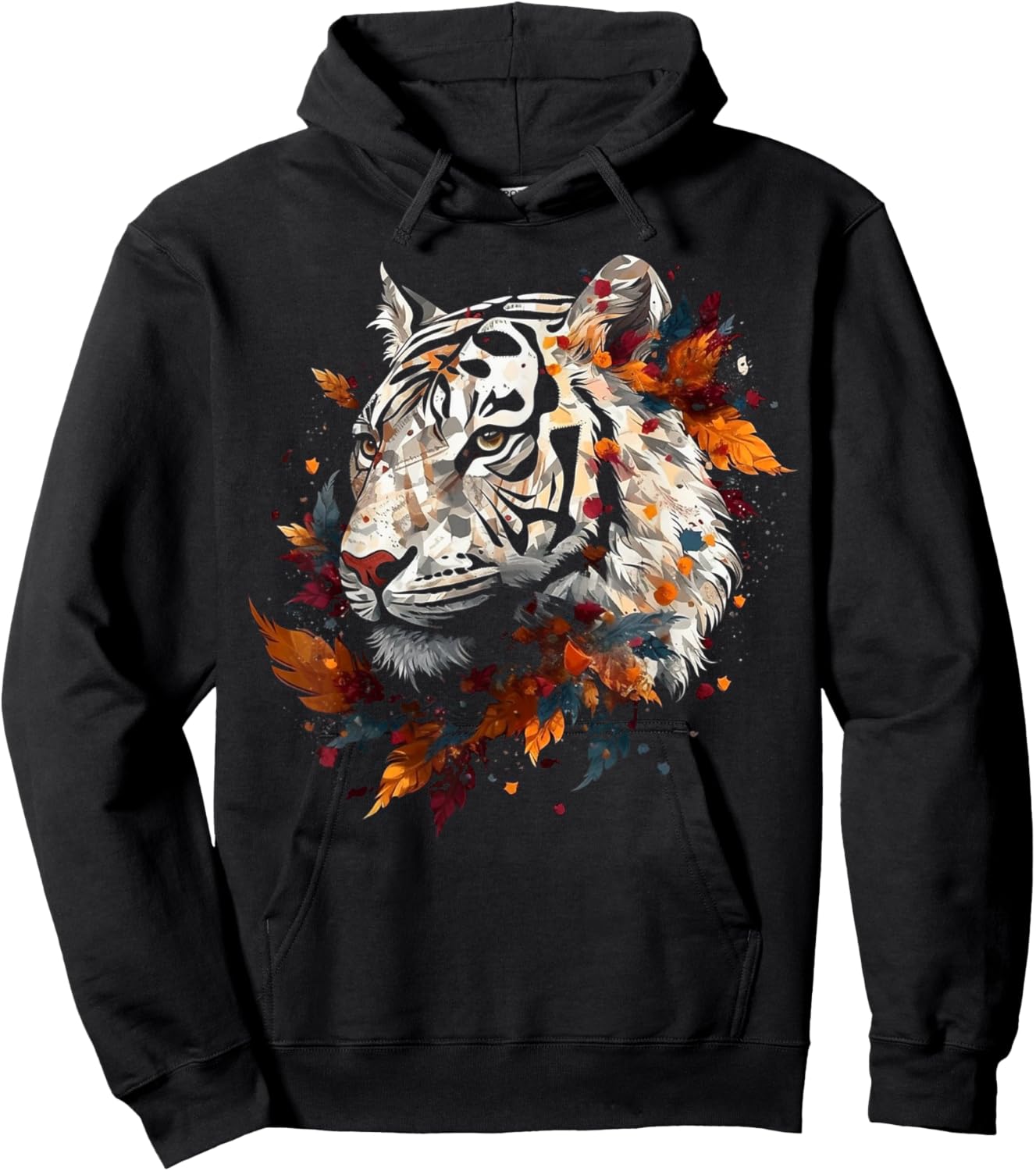 Tiger Artwork - Autumn Leaves Zoo Animal Tiger Hoodie - Hoodie | Black