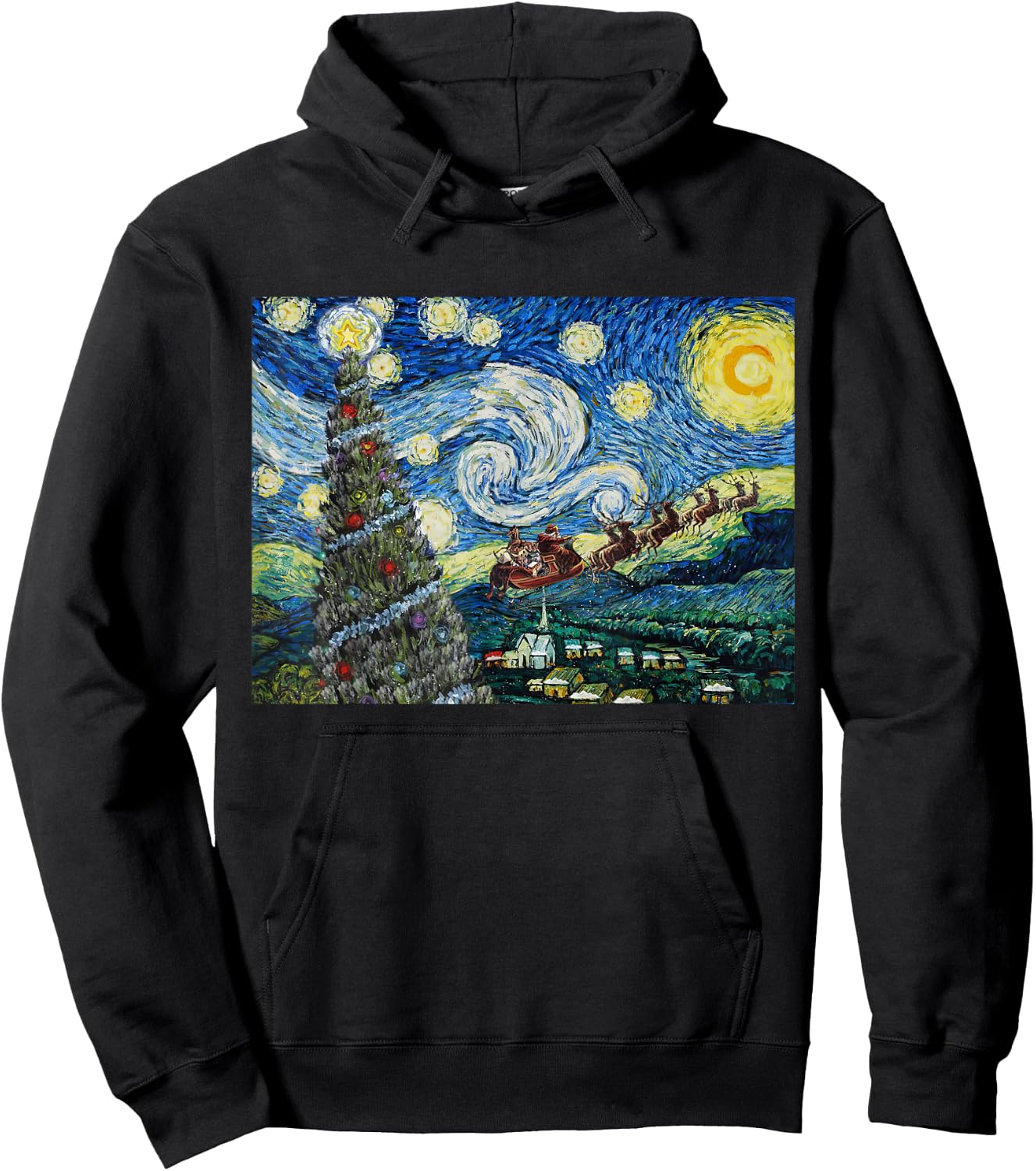 Funny Christmas Tree Van Gogh Starry Night Xmas Art Gifts PJ Hoodie - Hoodie | Black
