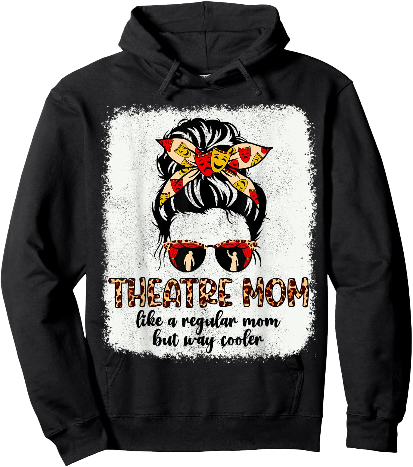 Leopard Theatre Mom Cute Messy Bun Theater Mothers Day Hoodie - Hoodie | Black