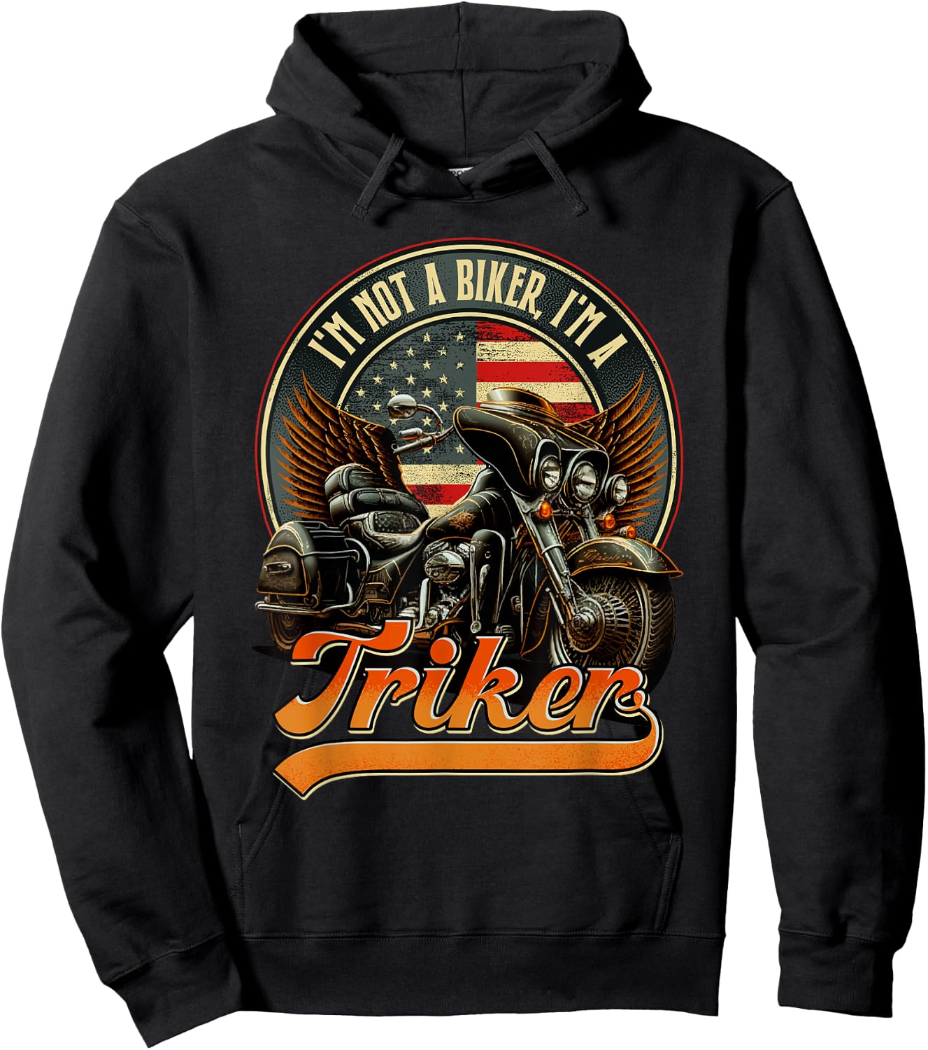 I'm Not A Biker I'm A Triker USA Flag Patriotic Trike Men Hoodie - Hoodie | Black