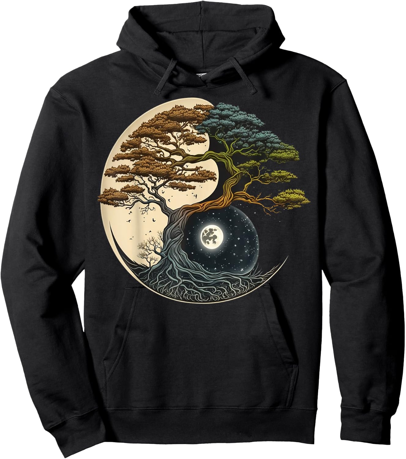 Yin Yang Miniature Tree of Life on Buddhist Bonsai Tree Hoodie - Hoodie | Black