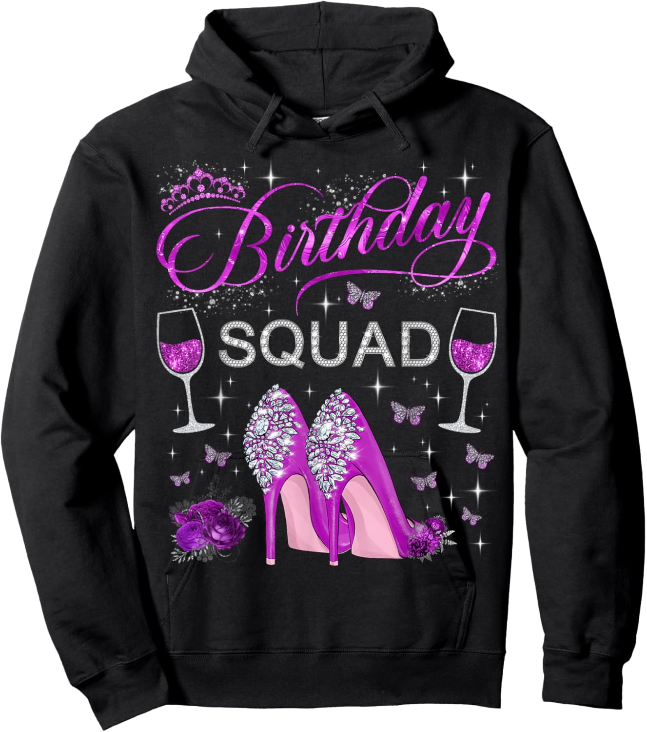 Birthday Squad Purple Butterflies High Heels Diva Squad Hoodie - Hoodie | Black