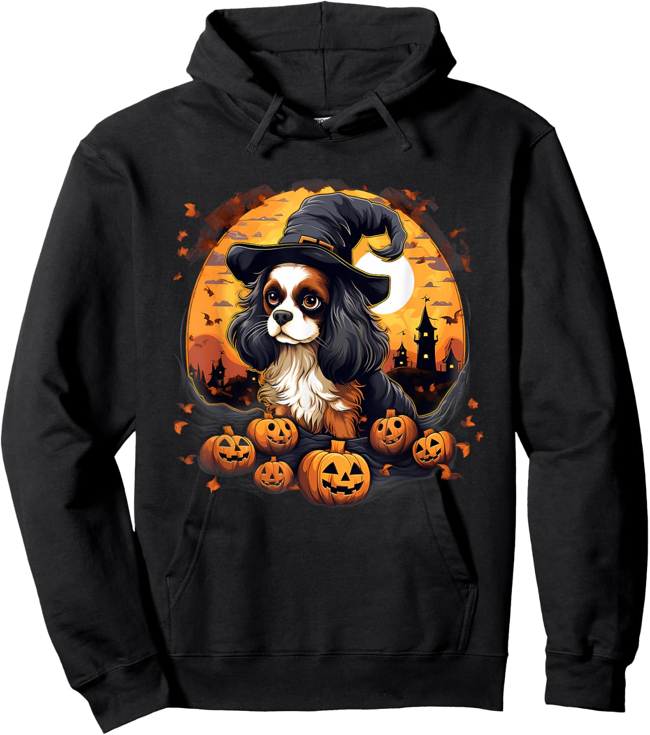 Spooky Cavalier King Charles Spaniel Dog Witch Halloween Hoodie - Hoodie | Black