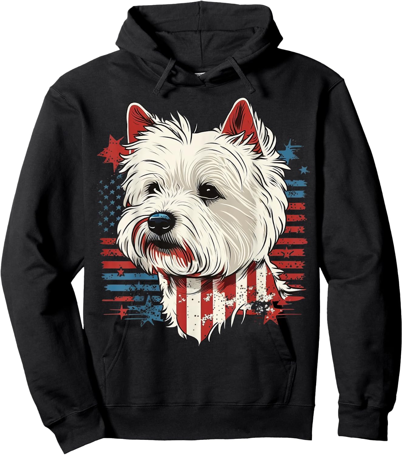 USA Westie Patriotic American West Highland White Terrier Kids Men Hoodie - Hoodie | Black