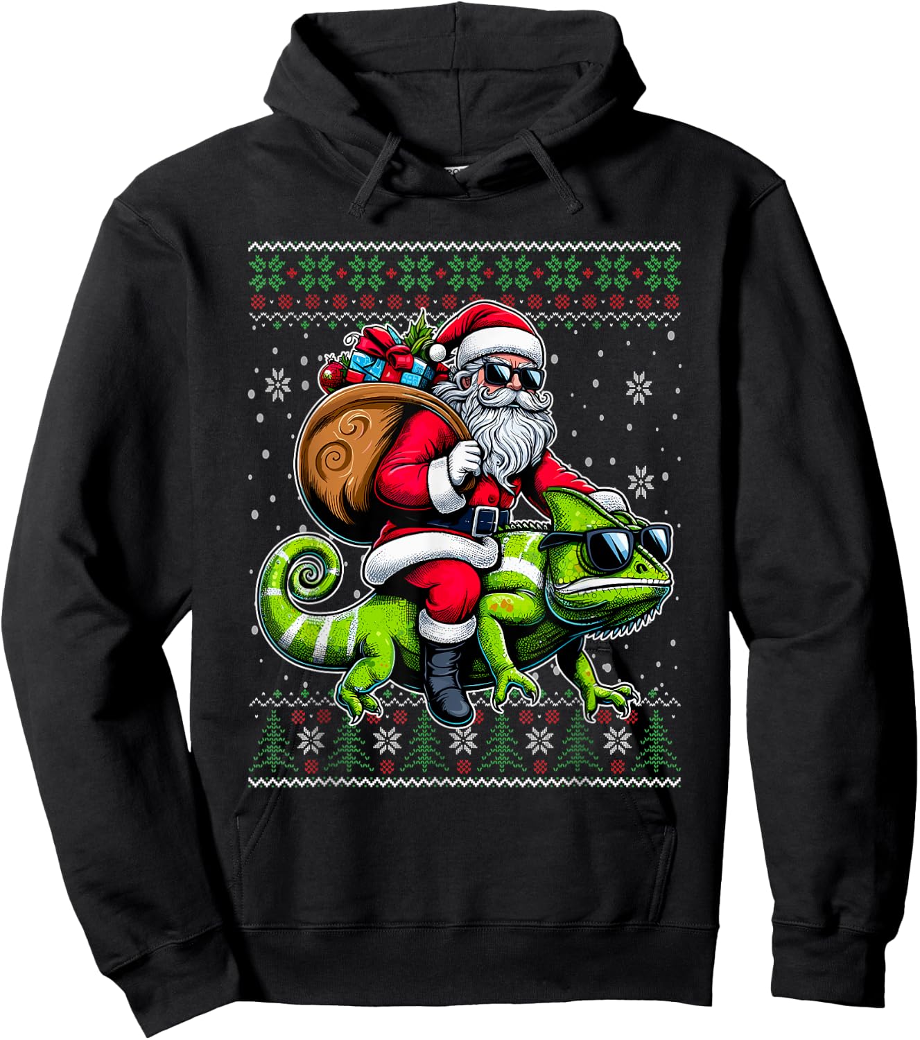 Christmas Santa Riding Chameleon Ugly Christmas Sweater Hoodie - Hoodie | Black