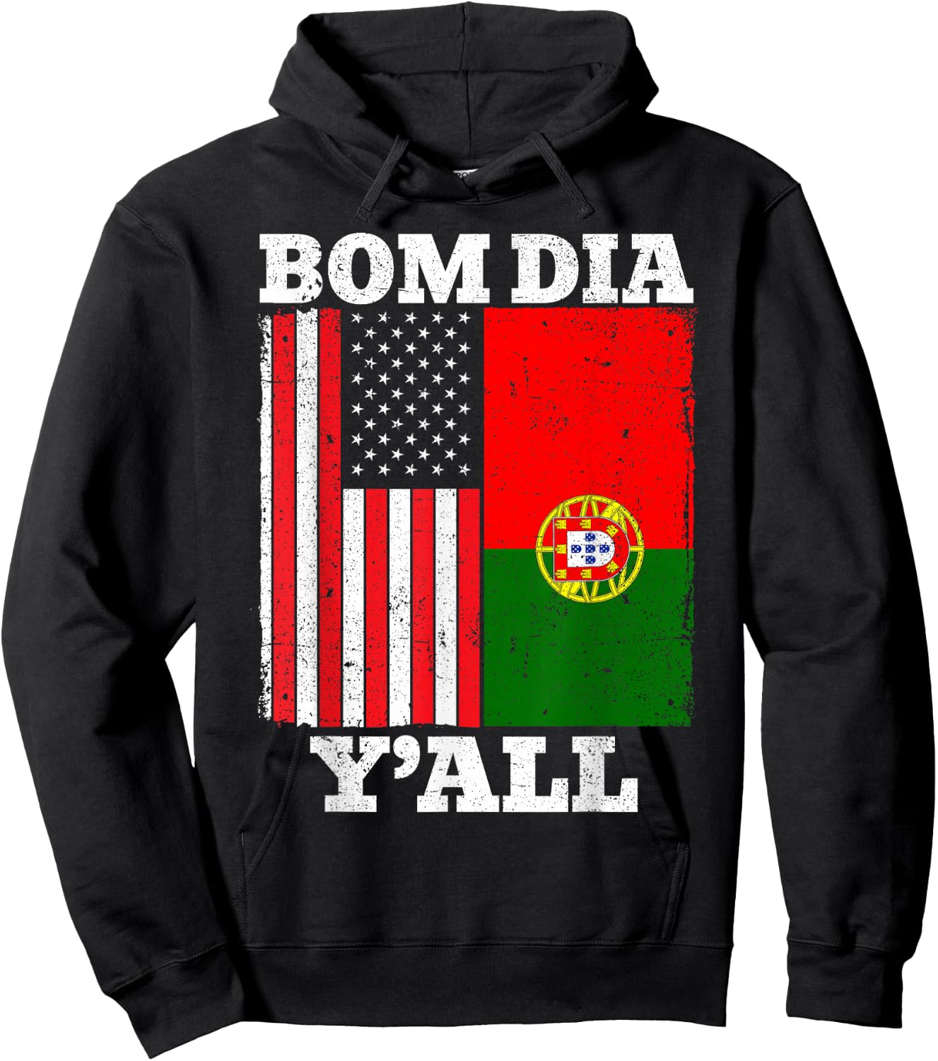 Portuguese American USA Portugal Flag Bom Dia Y'all Hoodie - Hoodie | Black