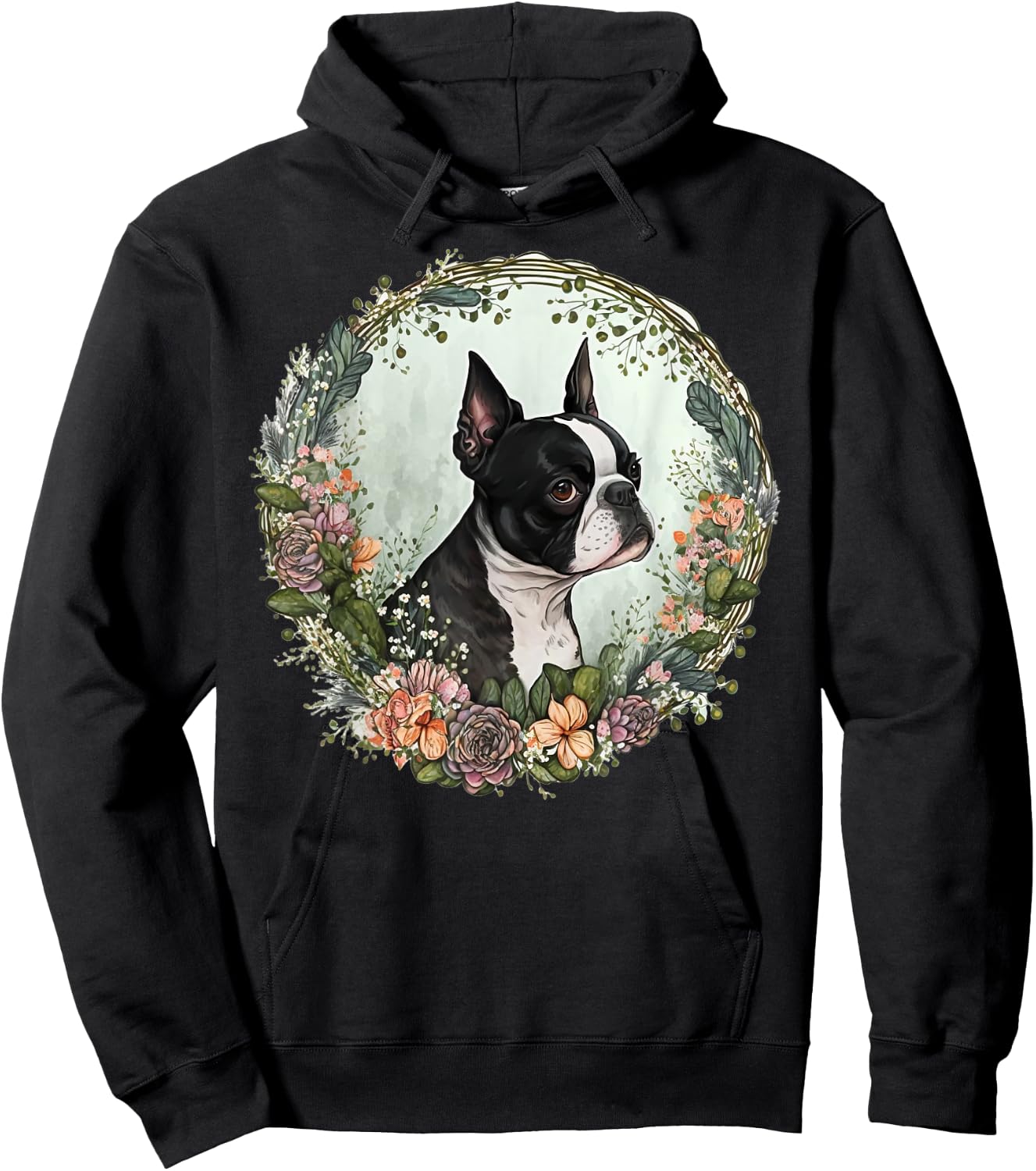 Cute Boston Terrier Dog on Boston Terrier Lover Men Women Kids Hoodie - Hoodie | Black