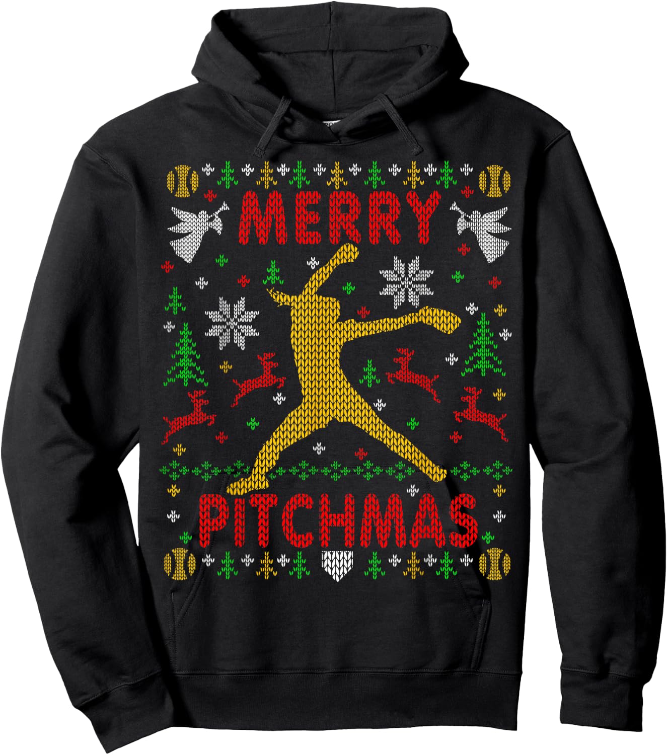 Merry Pitchmas Fastpitch Softball Pitcher Ugly Christmas Hoodie - Hoodie | Black