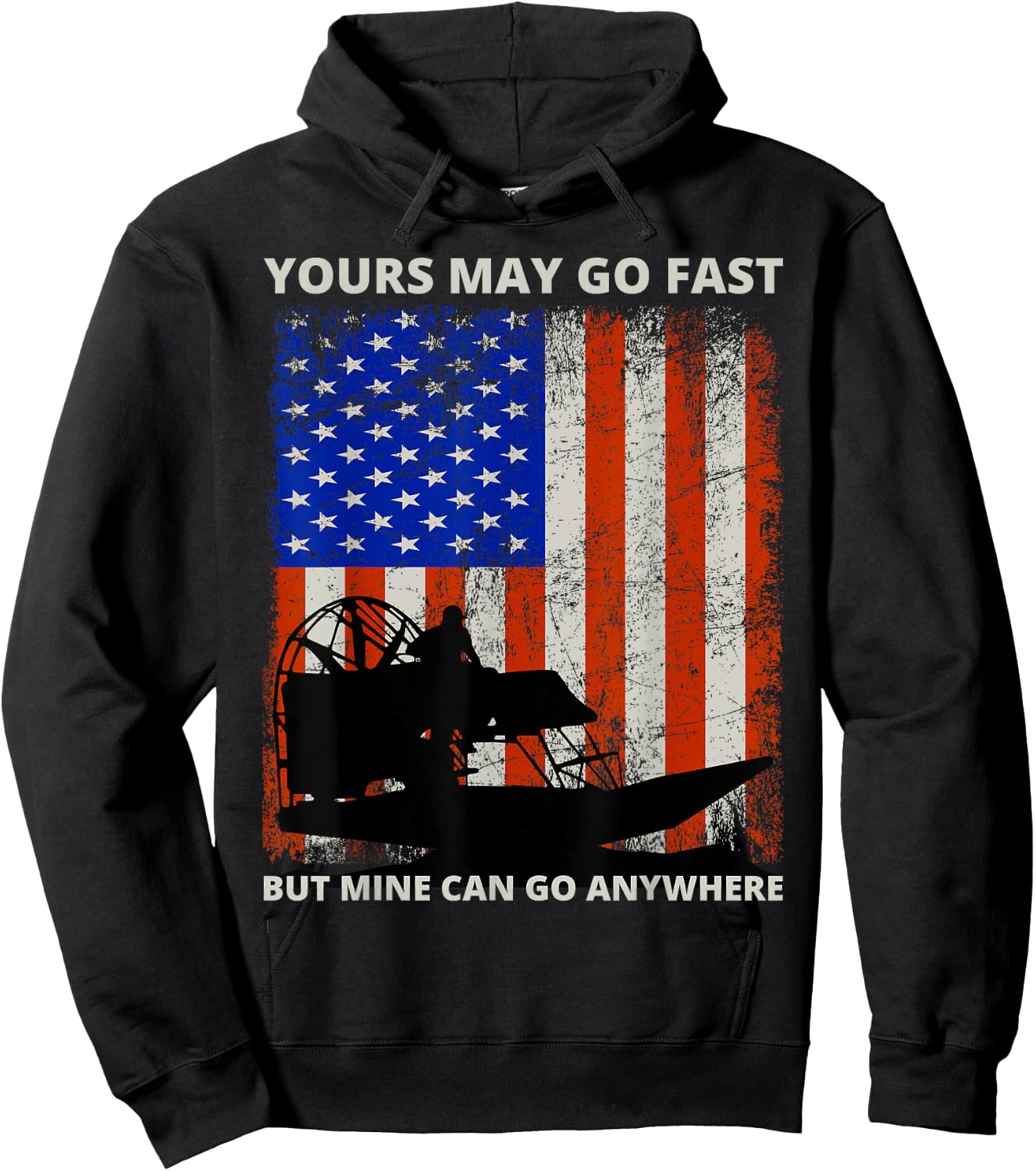 American Flag USA Airboat Fanboat Airboating Swamp boat Hoodie - Hoodie | Black