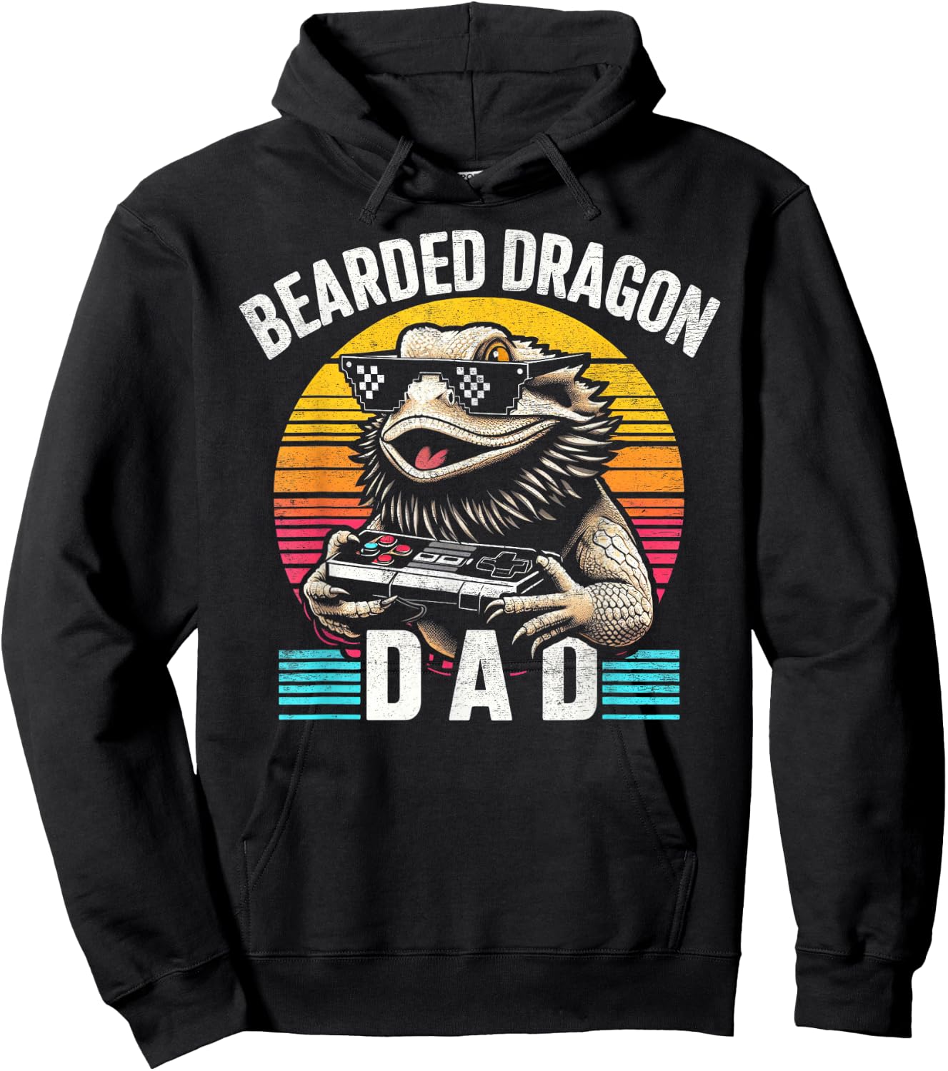 Bearded Dragon Dad Vintage Video Game Lizard Reptile Lover Hoodie - Hoodie | Black