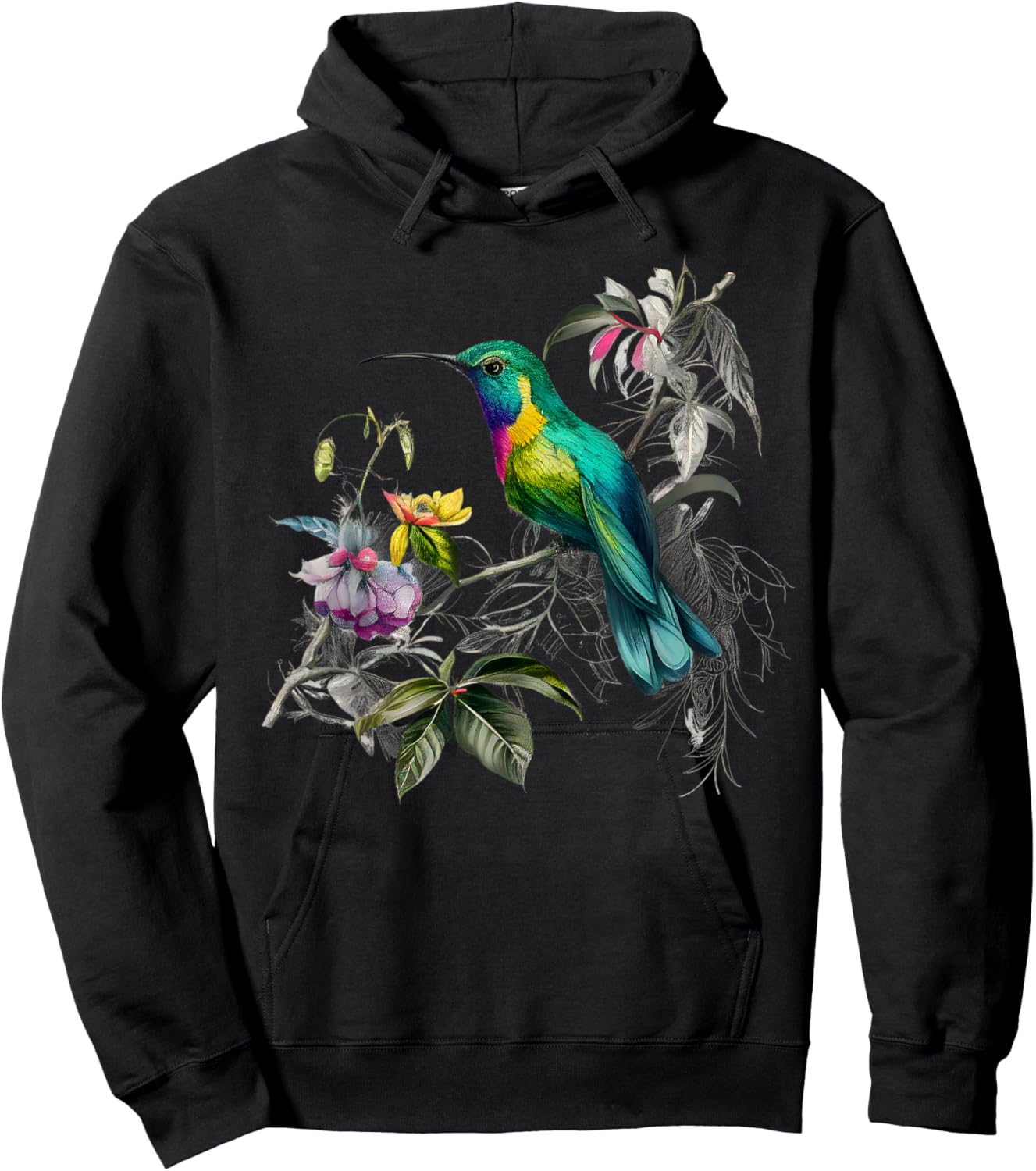 Vintage Hummingbird Illustration Women Backyard Birders Hoodie - Hoodie | Black