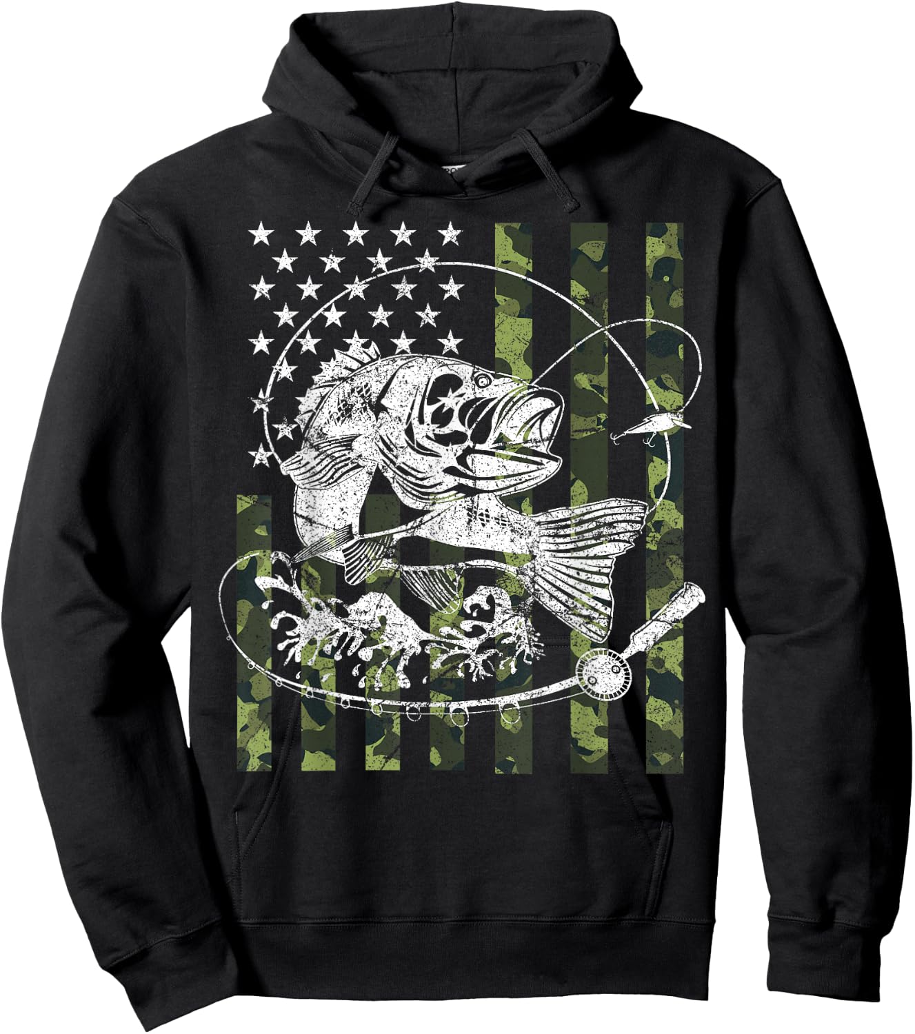 Camouflage American Flag Fishing Gifts Women Boys Hoodie - Hoodie | Black