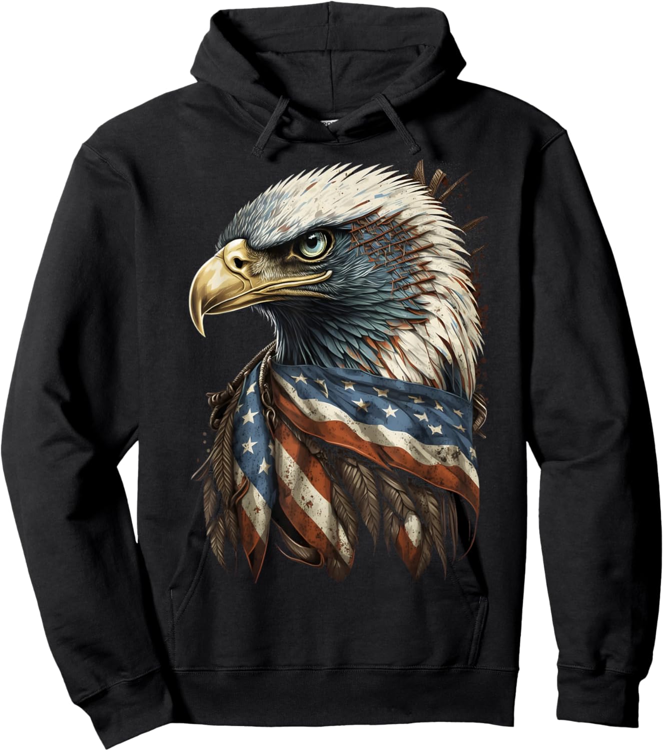 Patriotic Bald Eagle 4th Of July Men USA American Flag Hoodie - Hoodie | Black