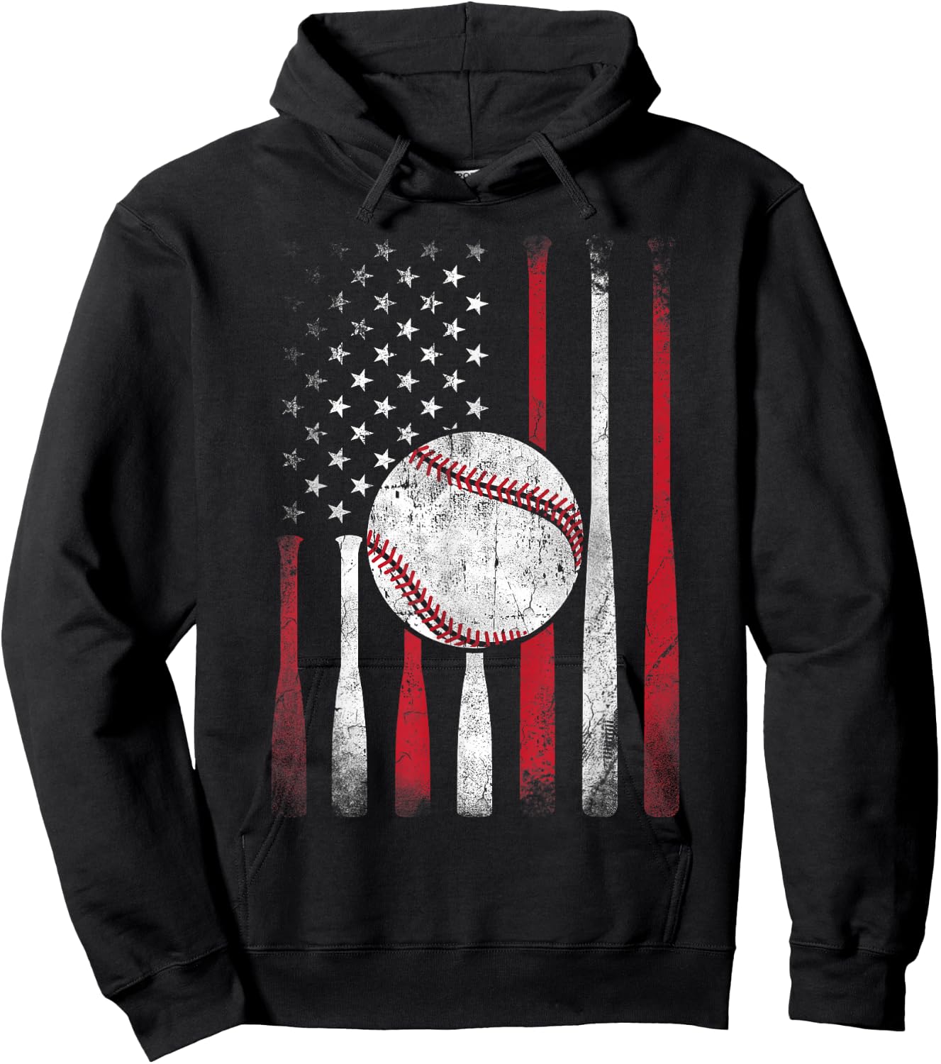 Vintage American Flag Baseball Team Boys Girls Women Hoodie - Hoodie | Black