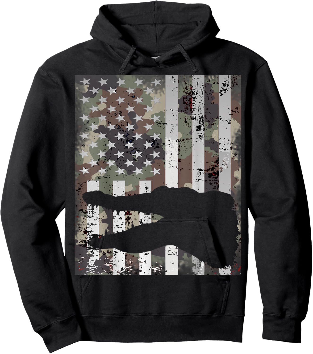Camo US Flag Alligator Gator Camouflage Hunting Gift Hoodie - Hoodie | Black