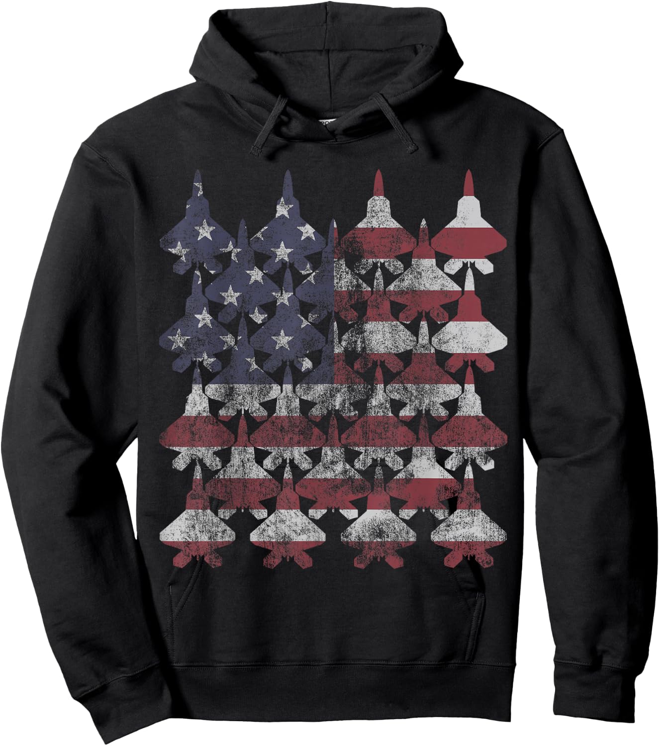 F22 Raptor Patriotic Red White Blue USA Flag Fighter Jets Hoodie - Hoodie | Black