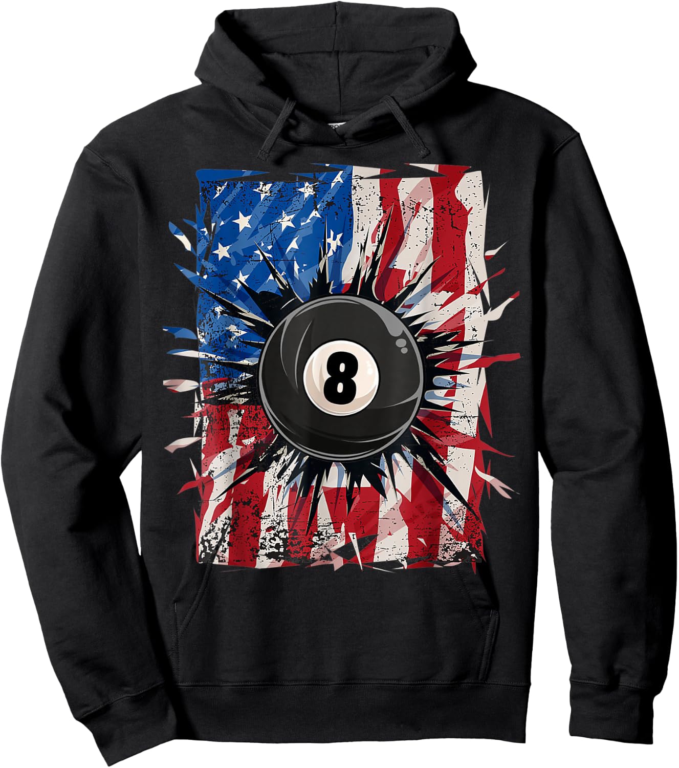 Pool Snooker Billiards Player 8 Ball USA American Flag Hoodie - Hoodie | Black