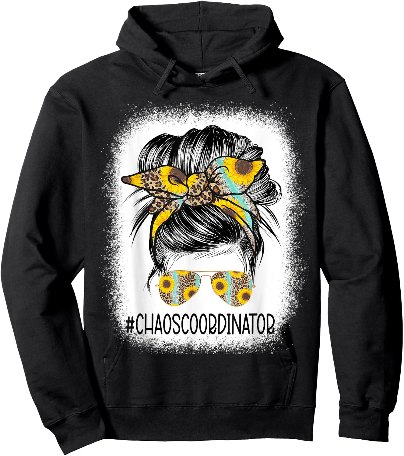 Bleached Chaos Coordinator leopard sunflower Messy Bun Hoodie - Hoodie | Black
