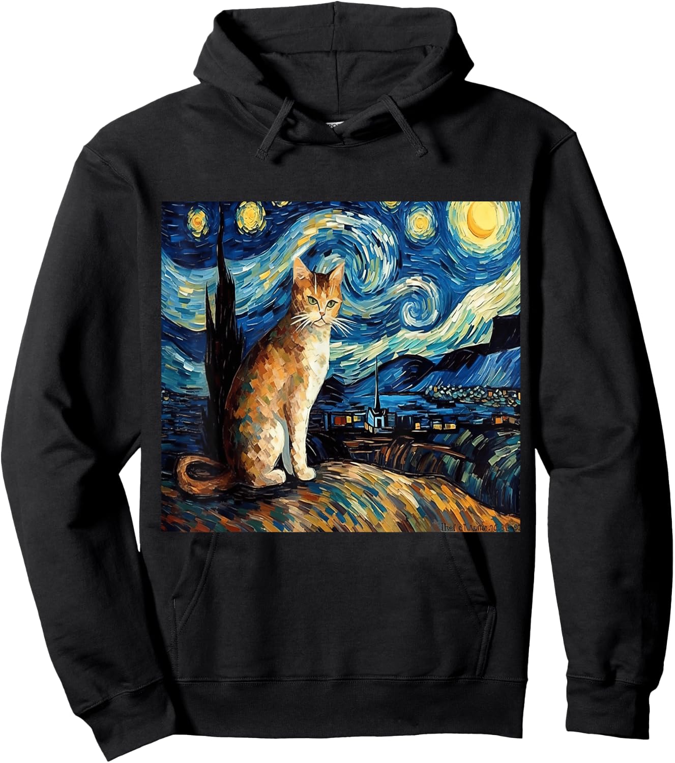 Calico Cat Starry Night Moon And Stars Art Women Kids Hoodie - Hoodie | Black