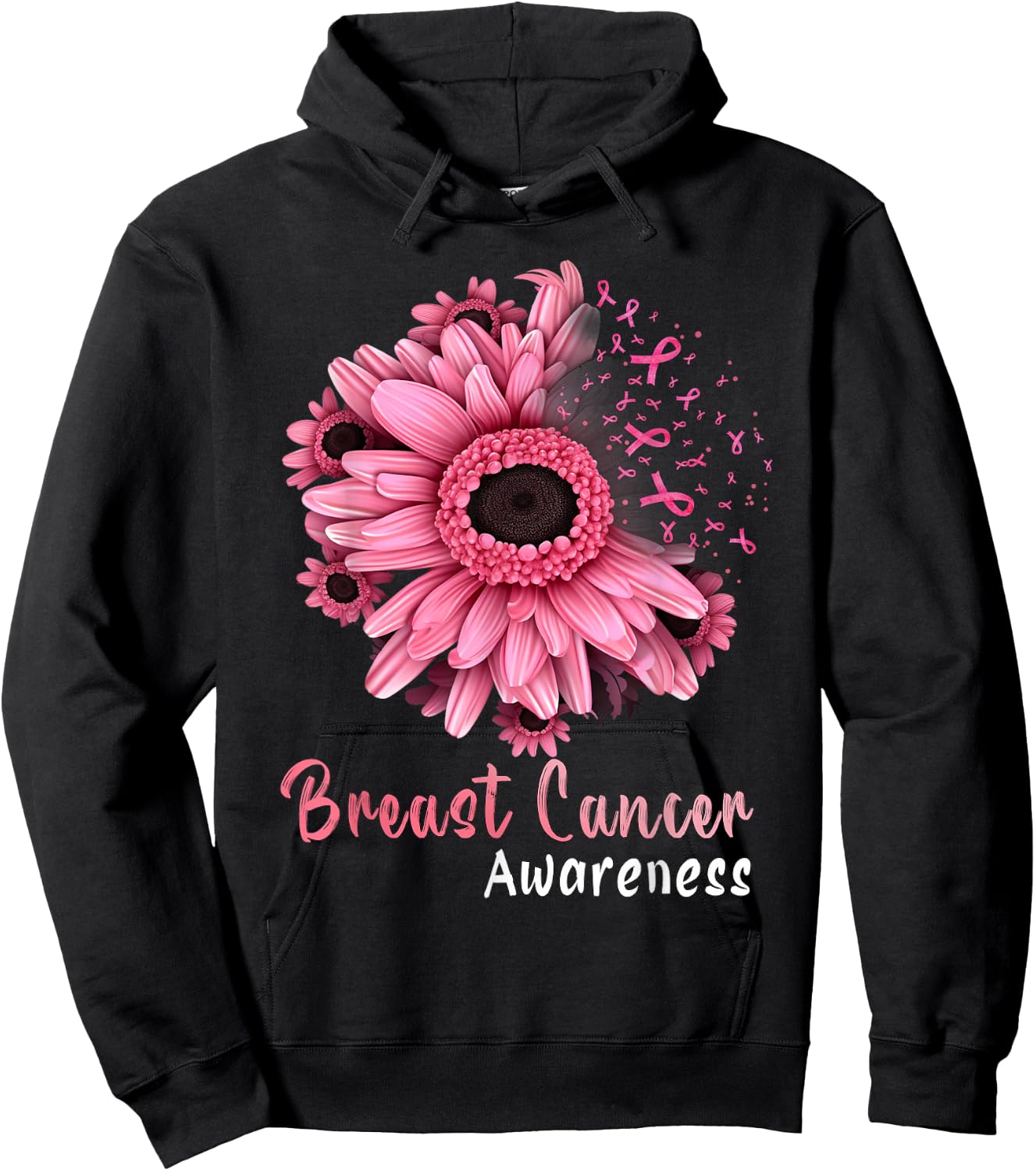 Sunflower Breast Cancer Awareness Pink Ribbon In October Hoodie - Hoodie | Black