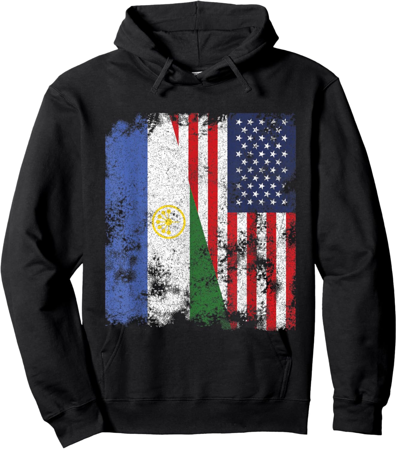 Bashkortostan USA Flag Distressed - Half American Women Kids Men Hoodie - Hoodie | Black