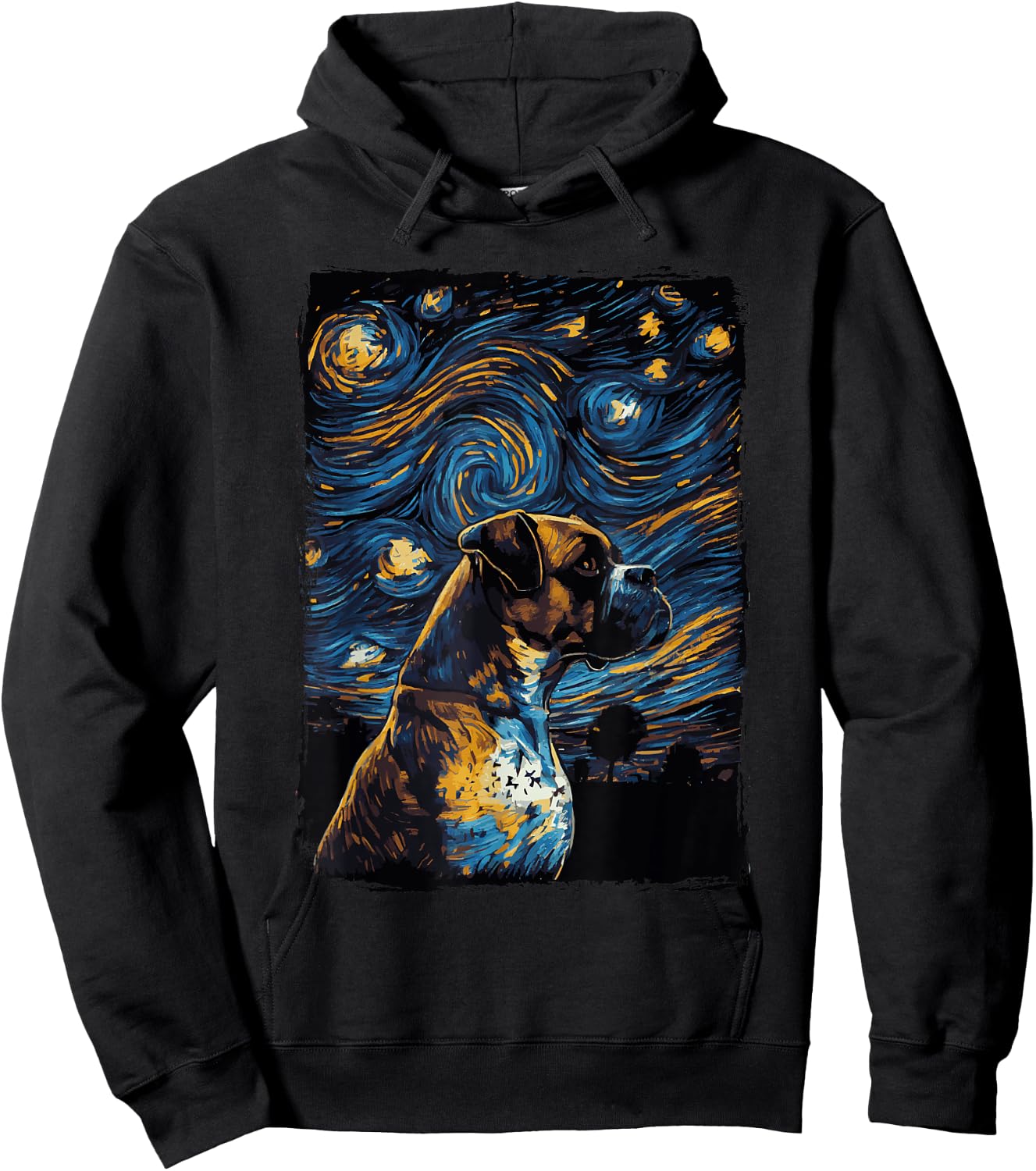 German Boxer Dog Starry Night Hoodie - Hoodie | Black